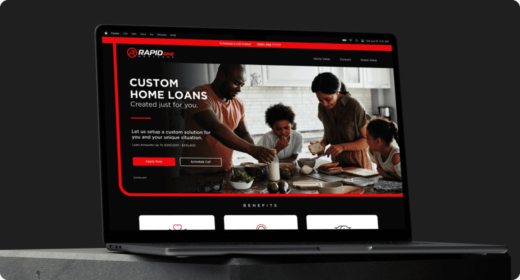 Rapid One Product Strategy case study: Modern and professional product design for a home refinance website displayed on a laptop.