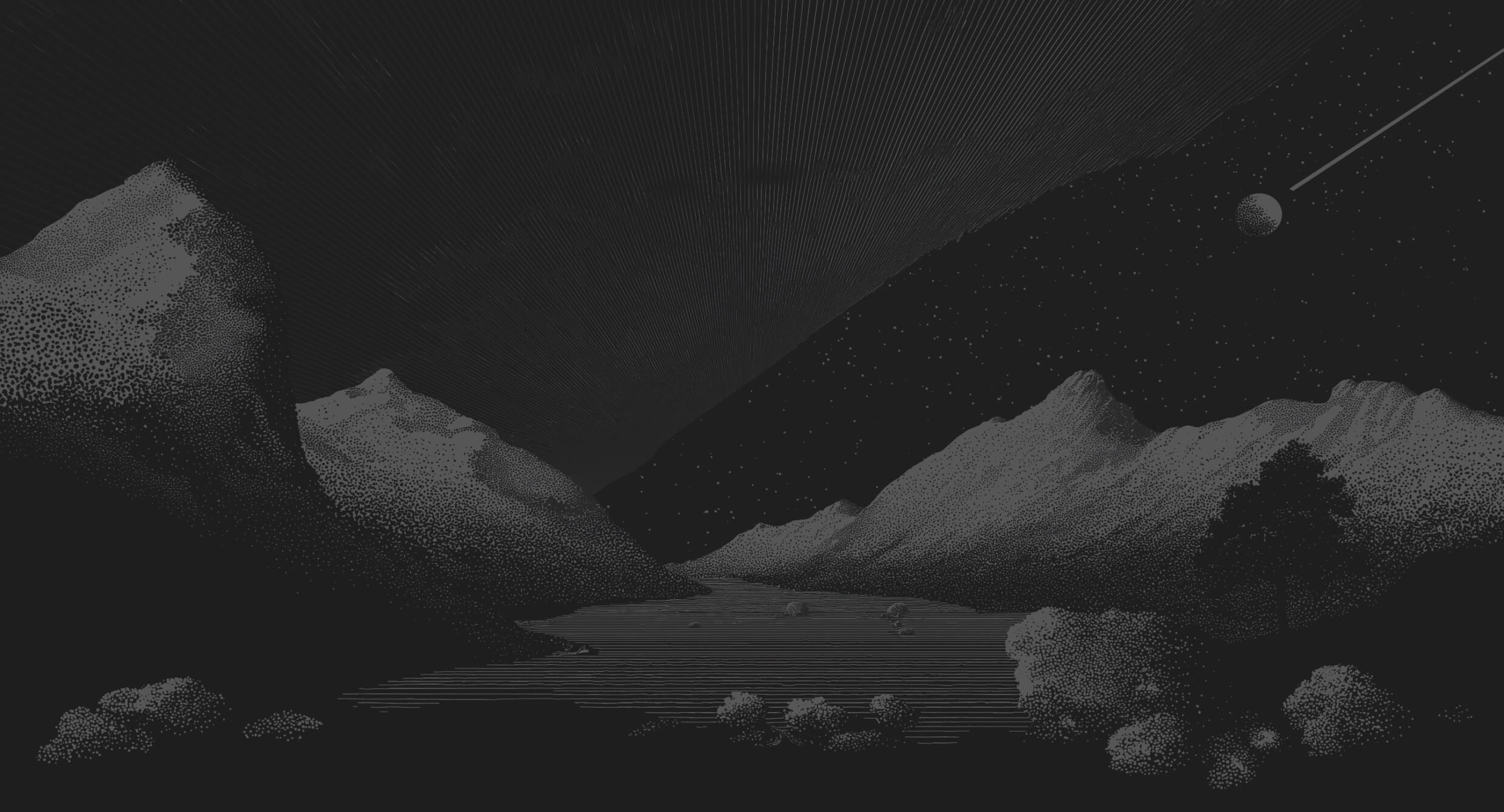 dark black landscape artistically drawn in halftone