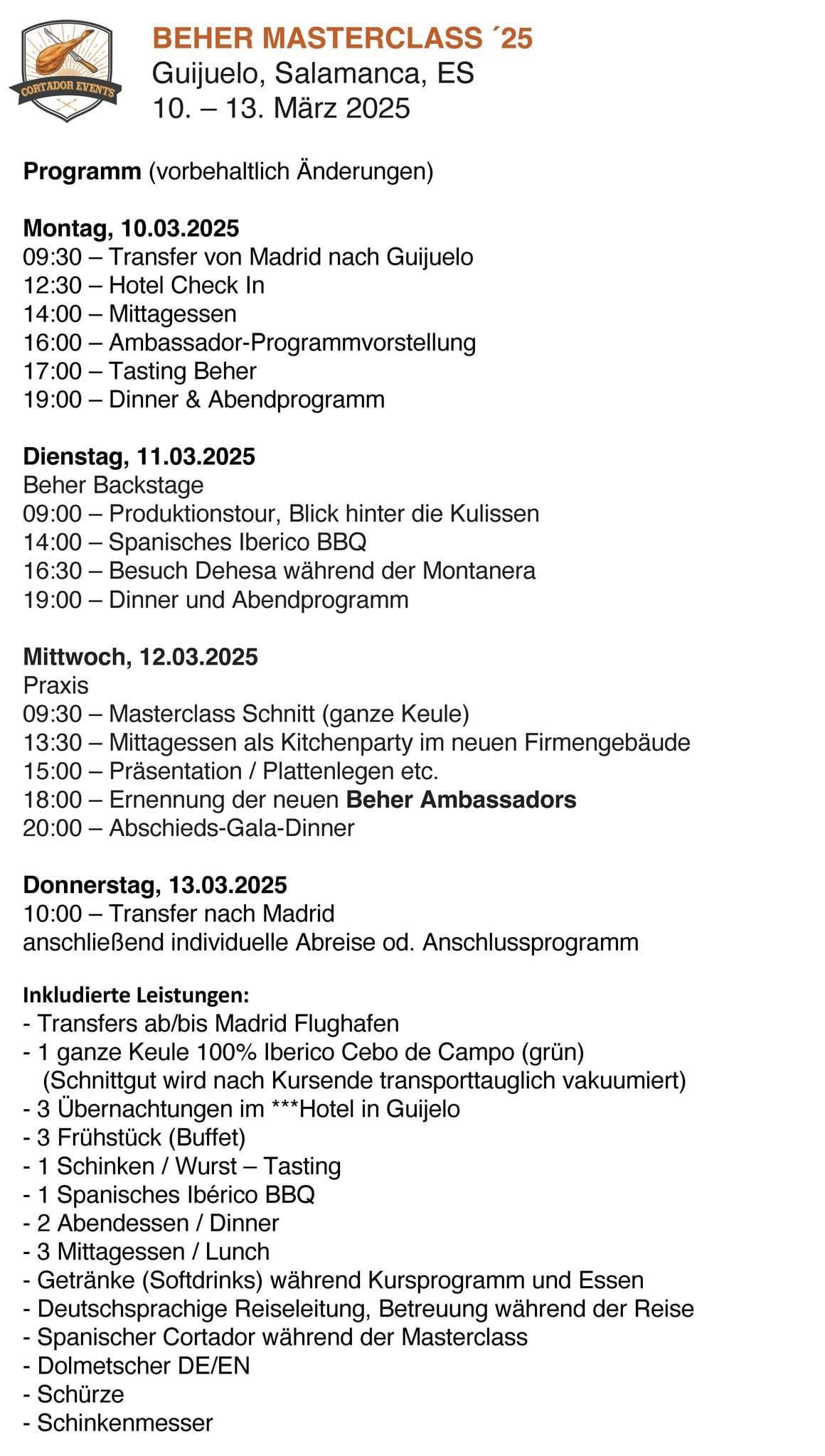 Historisches Programm einer BEHER Masterclass aus dem Jahr 2025