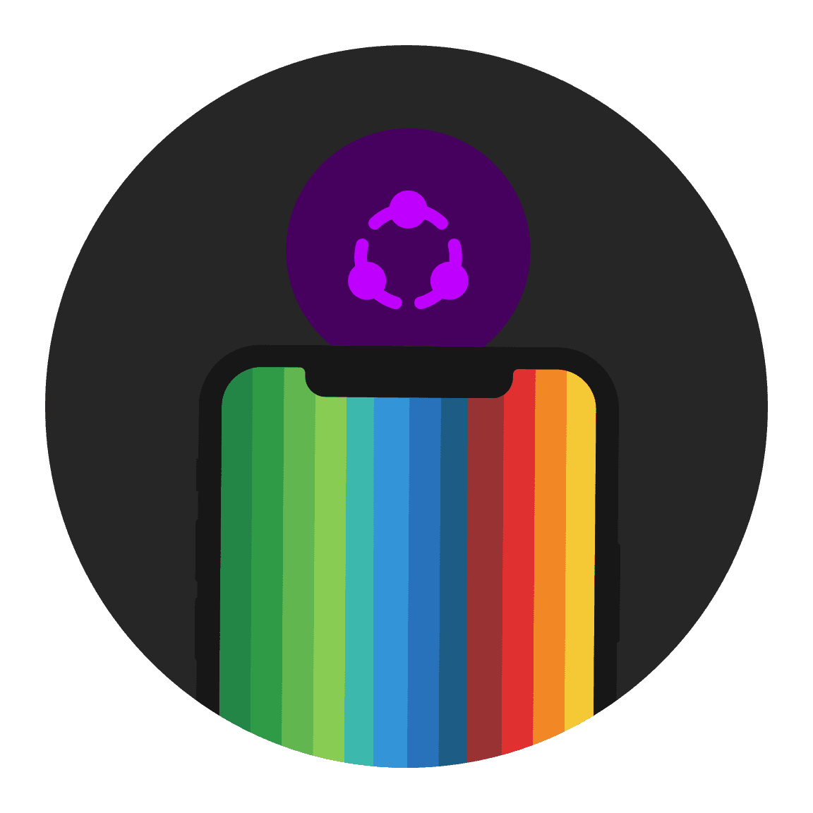 Vier handen die een telefoon vasthouden en erop tikken, waarop een bunq rainbow card te zien is, omringd door confetti. Dit beeld staat voor samenwerking of een feestje.