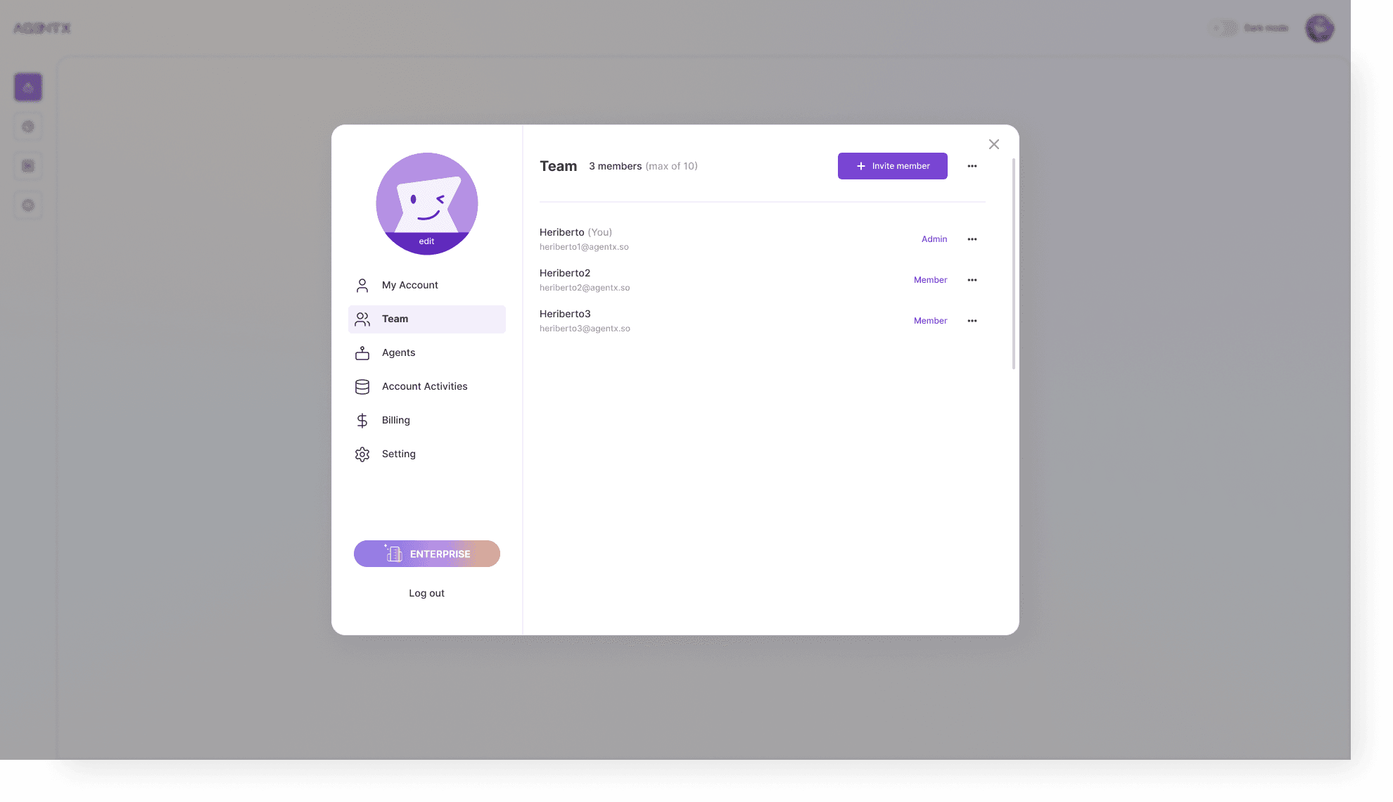AgentX settings admin profile