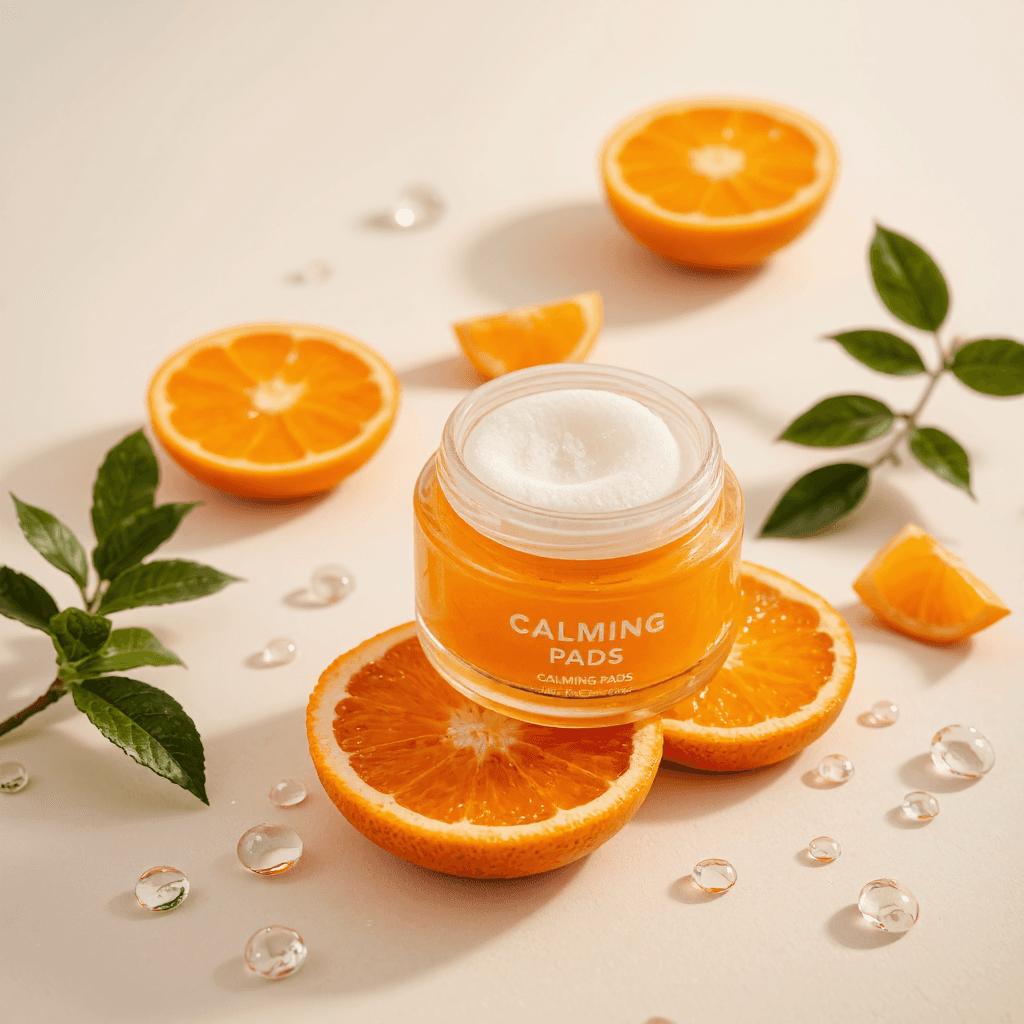 product photography of jar of calming pads