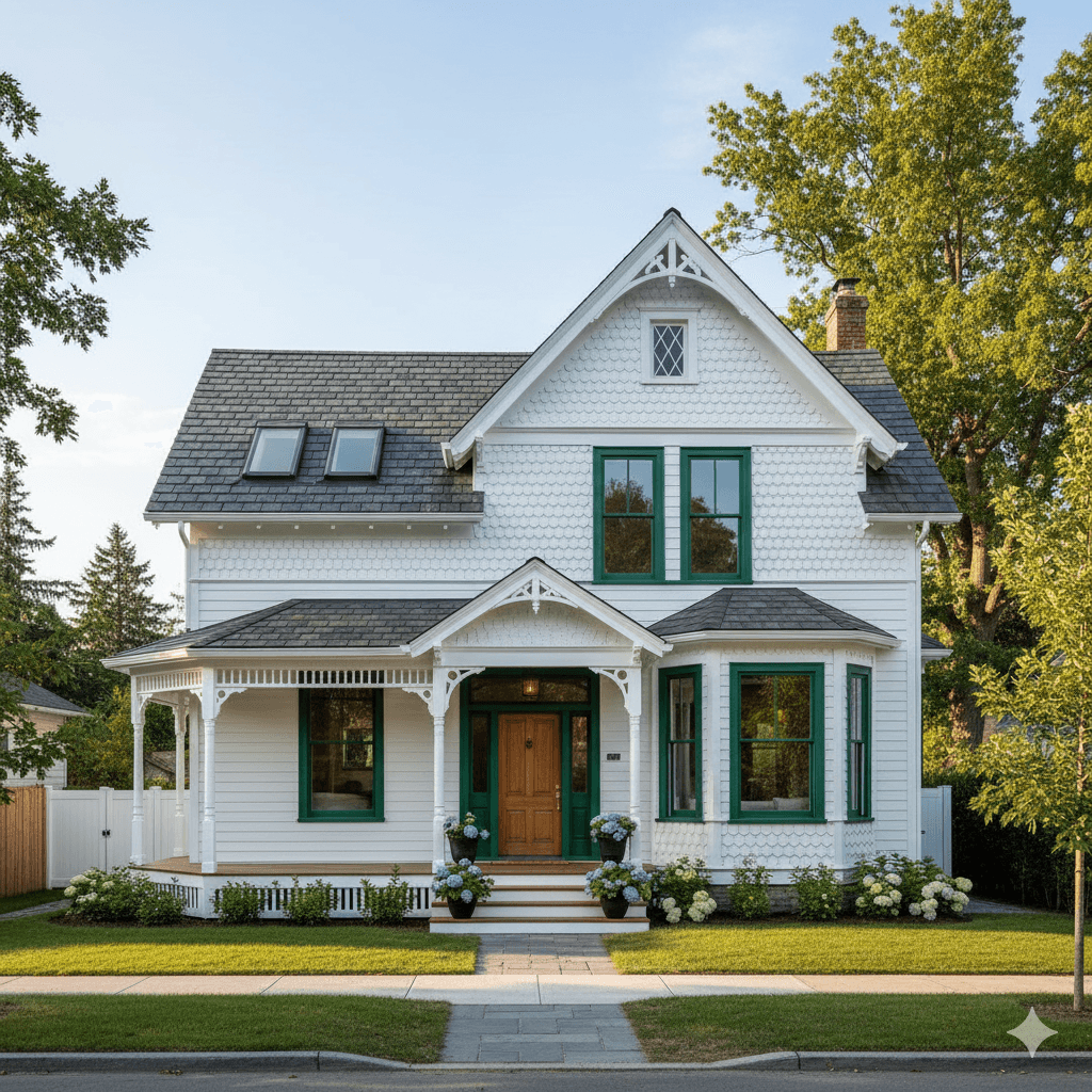 Modern two-story home with large glass windows, warmly lit interiors, and a balcony. Surrounded by trees and a manicured lawn at dusk. Cozy ambiance.