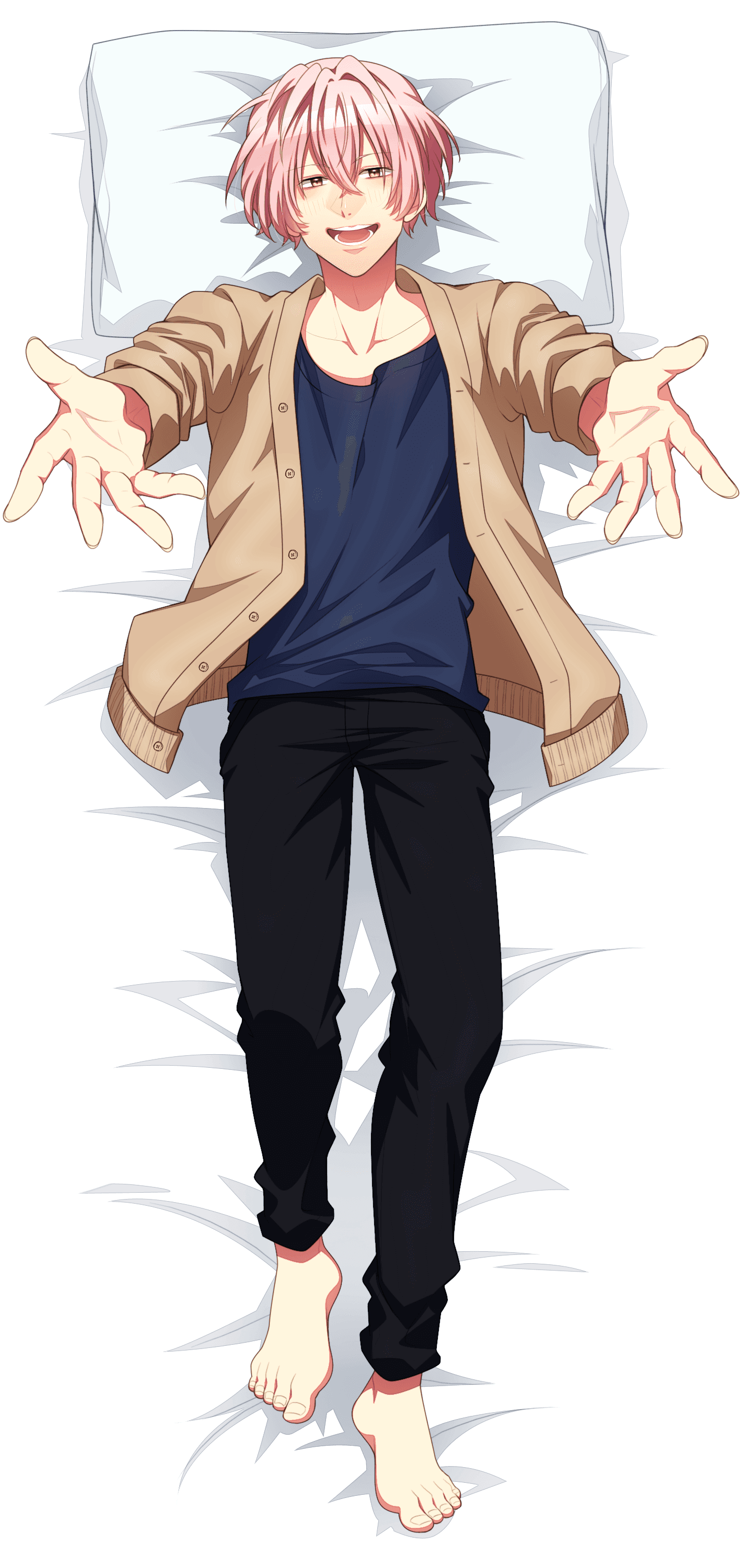 キャラクターが布団で寝ている添い寝シーツ絵