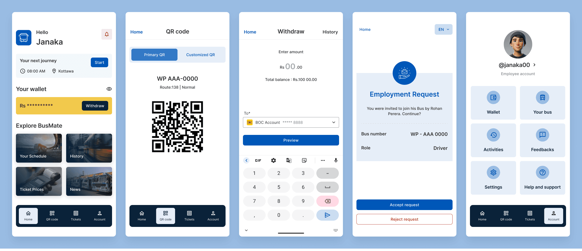 BusMate app - employee account