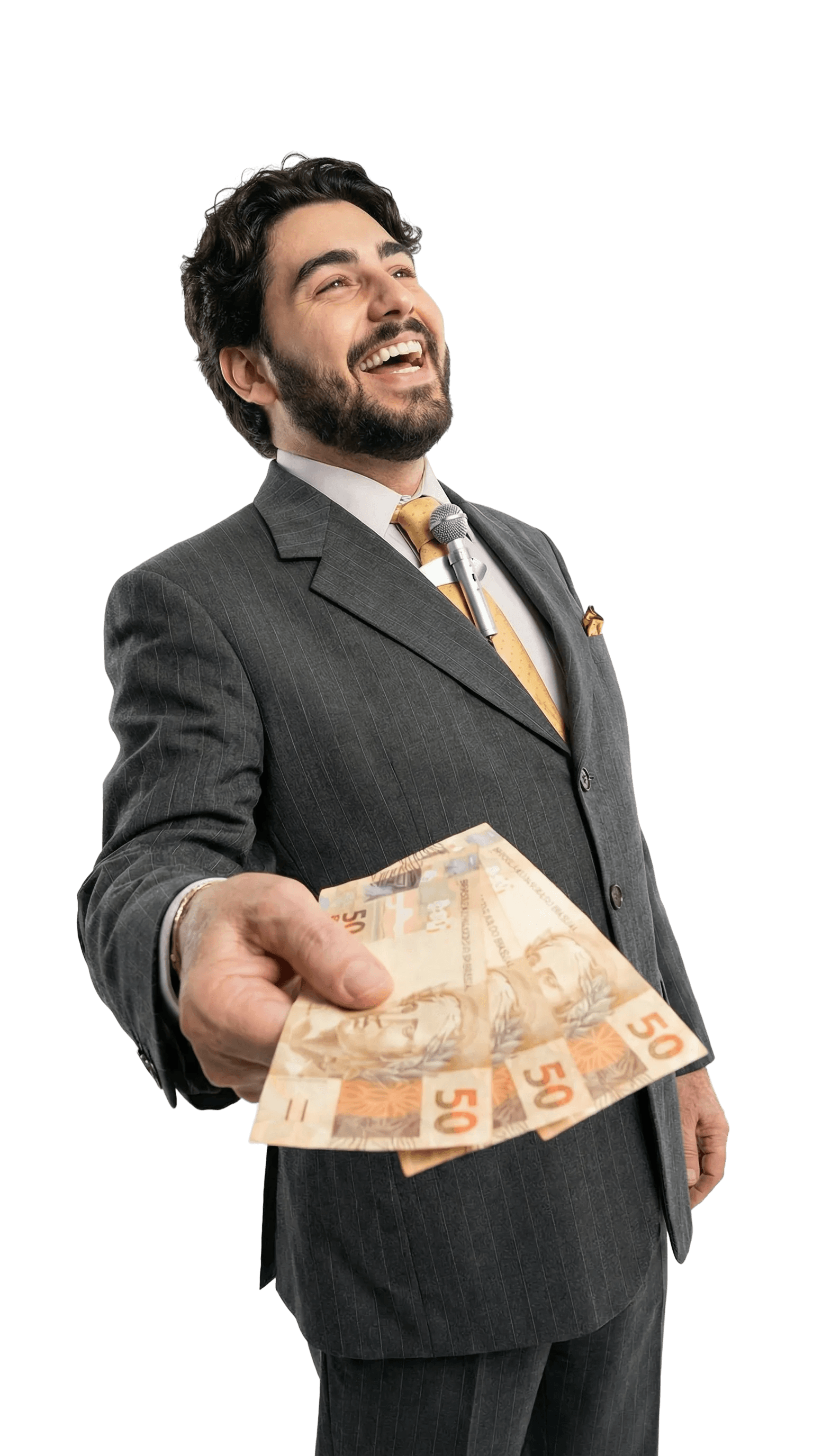 um homem convidando para algo