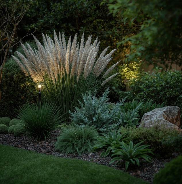 Beautiful landscaped garden with greenery and outdoor design elements.