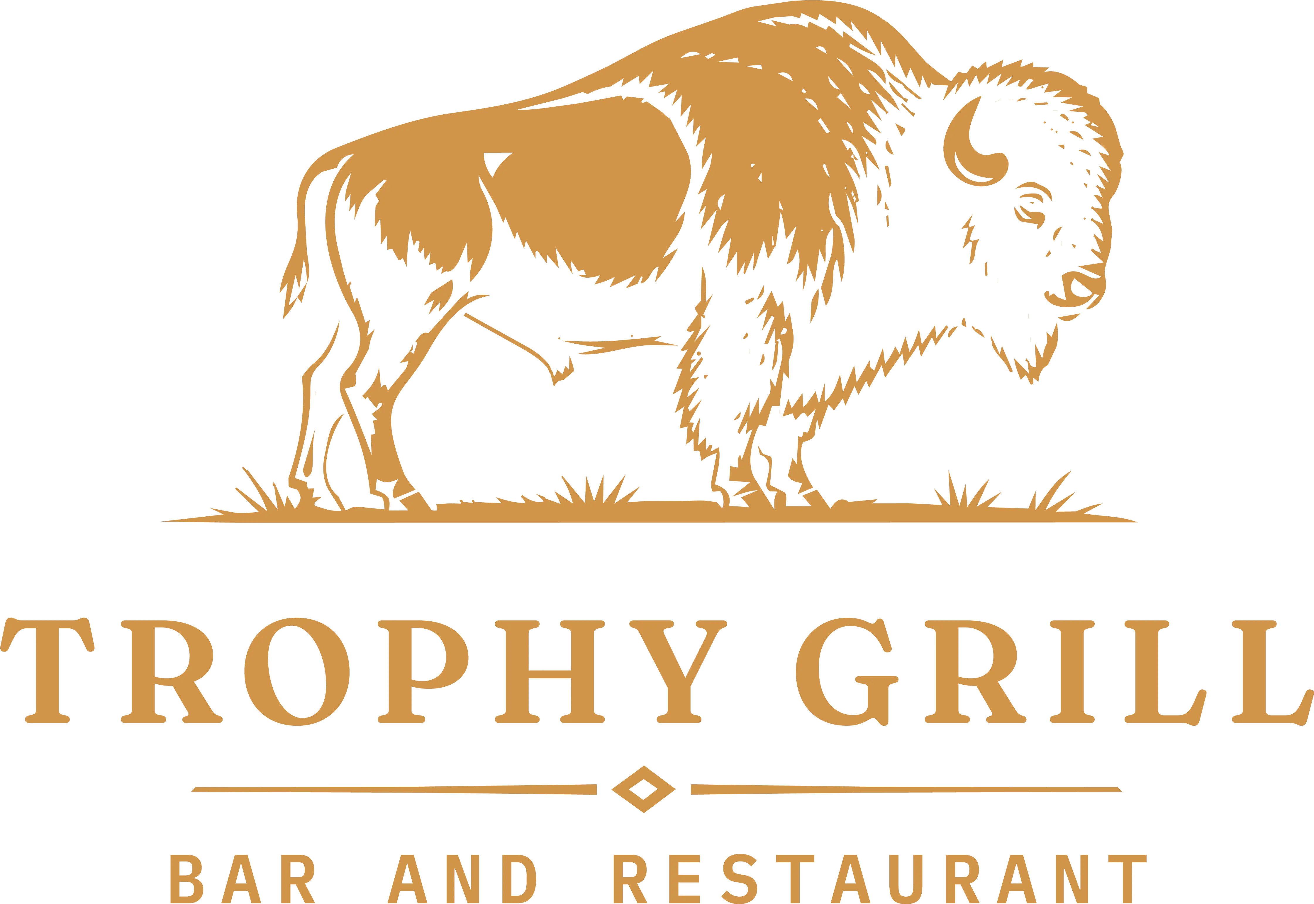Amber Trophy Grill logo on a dark background.