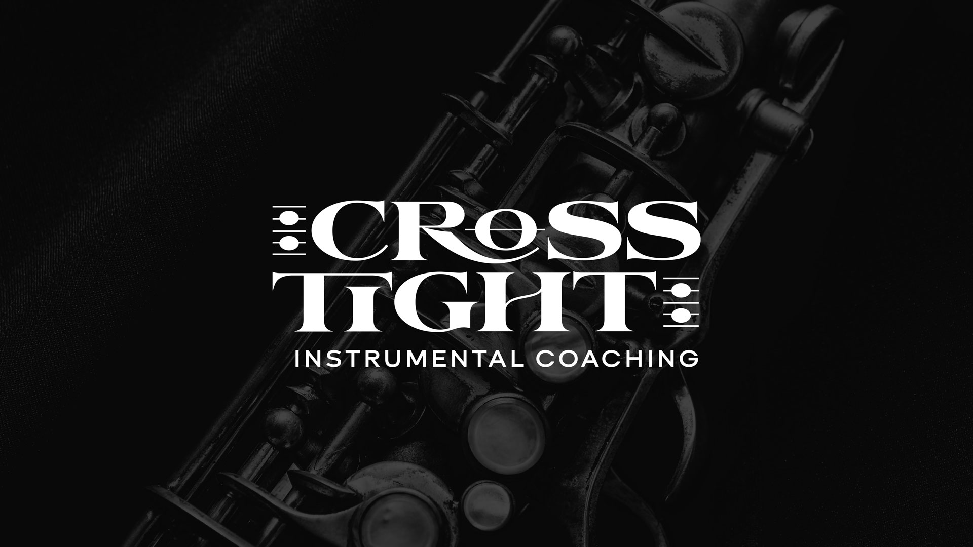 CrossTight logo on faded saxophone background