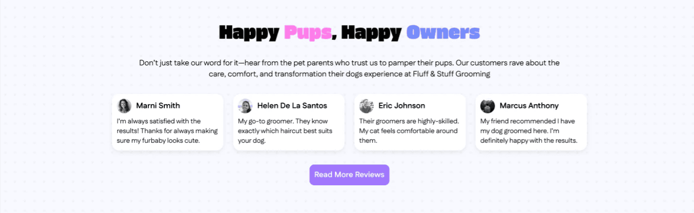 A website section of clients being satisfied with the services