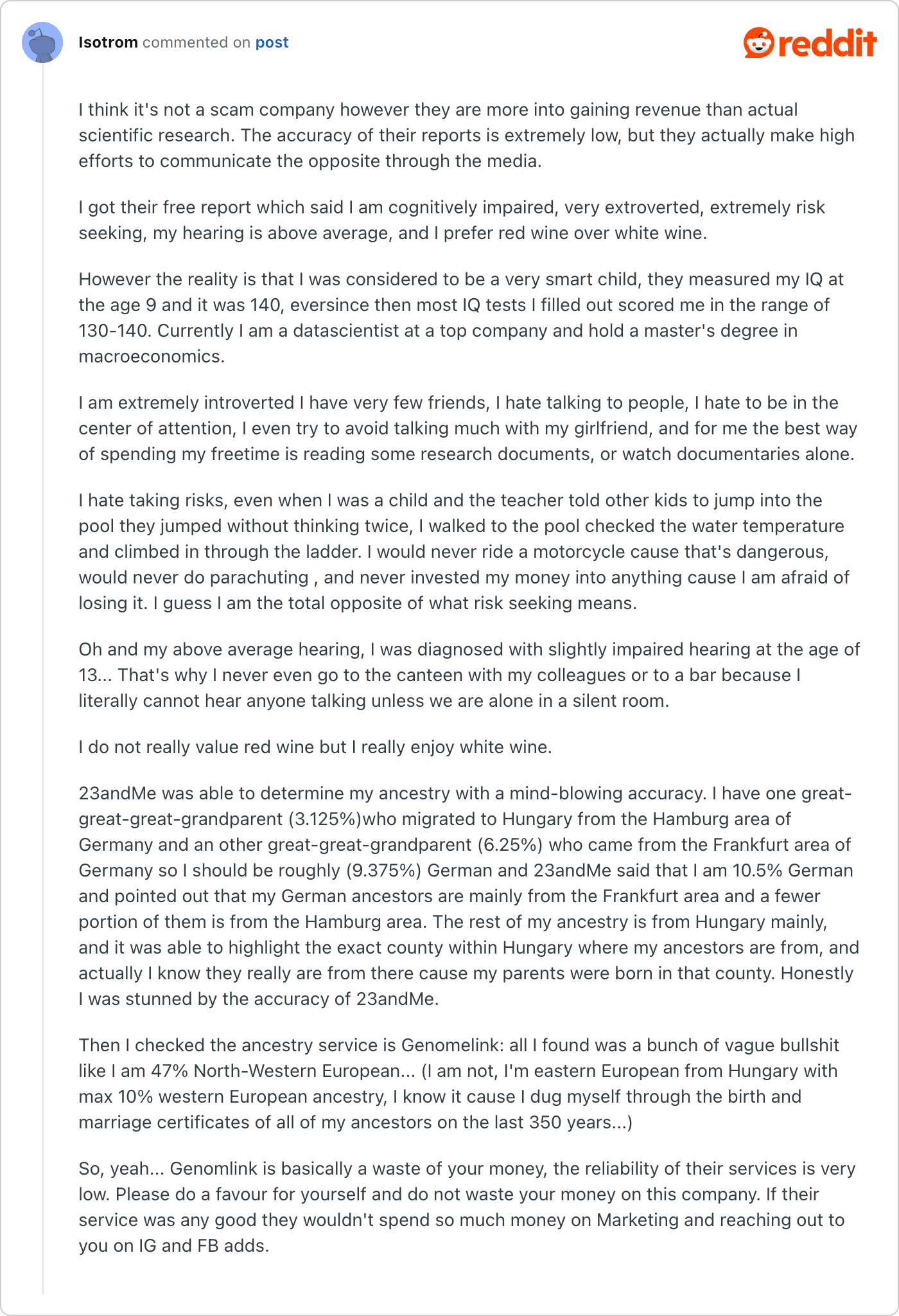 Post on Reddit