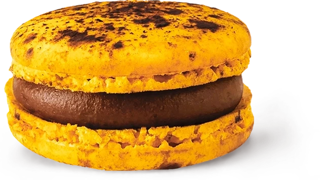 Soleil au Chocolat macaron with couveture milk chocolate and passionfruit.