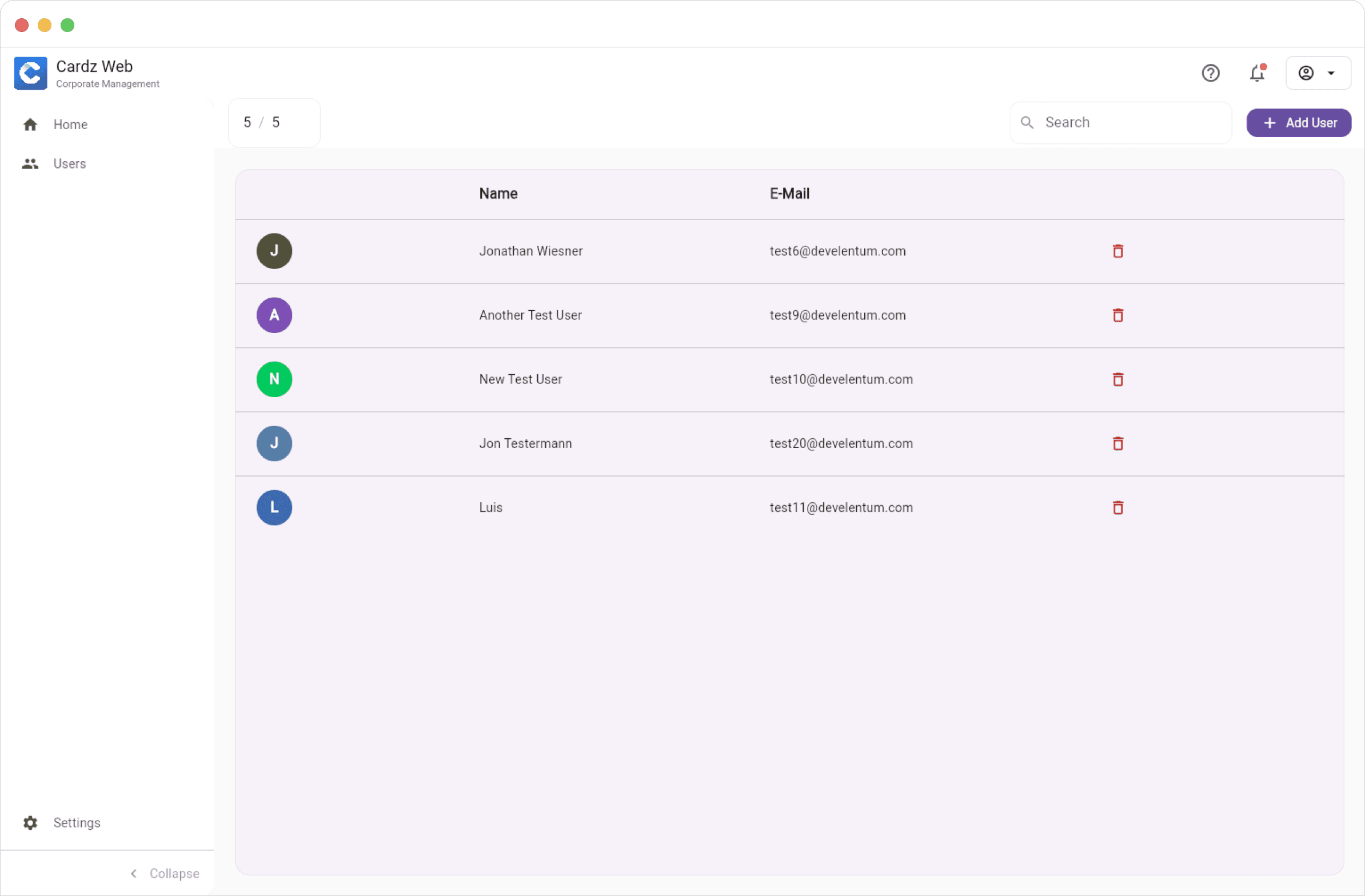 Desktop View of Cardz Admin Dashboard