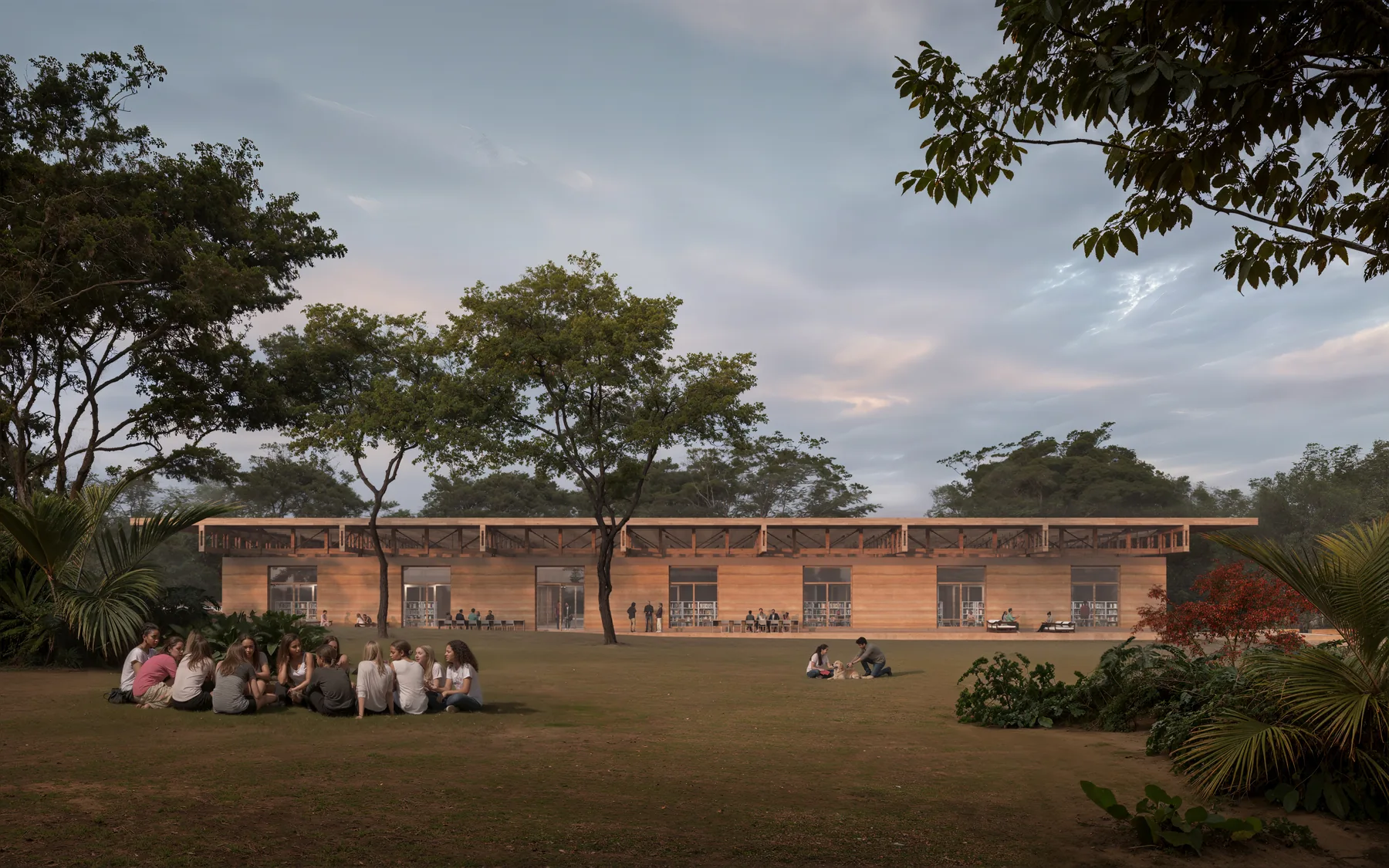University library exterior with concrete structure and campus landscape — UFSCar Brazil