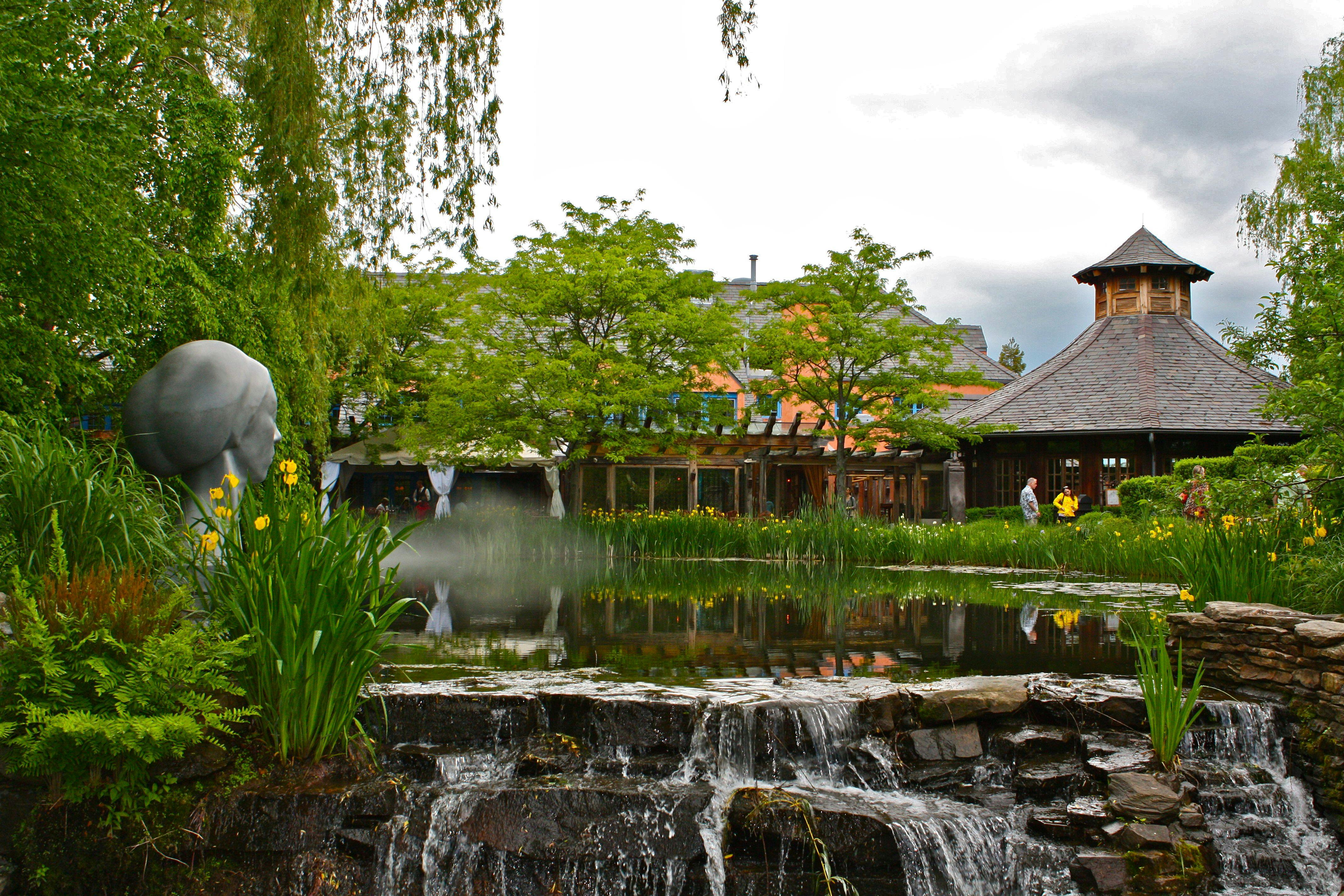 park with a pond and flowers in Mercer County, NJ.