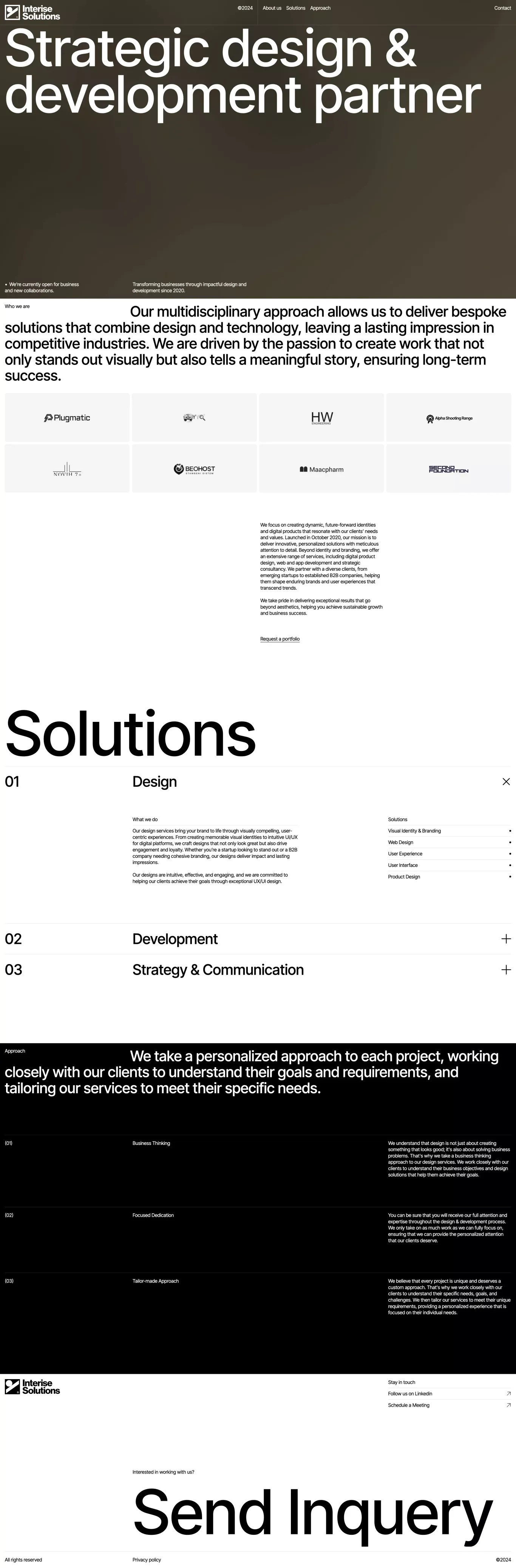 Interise Solutions portfolio page screenshot showcasing Design and Marketing design