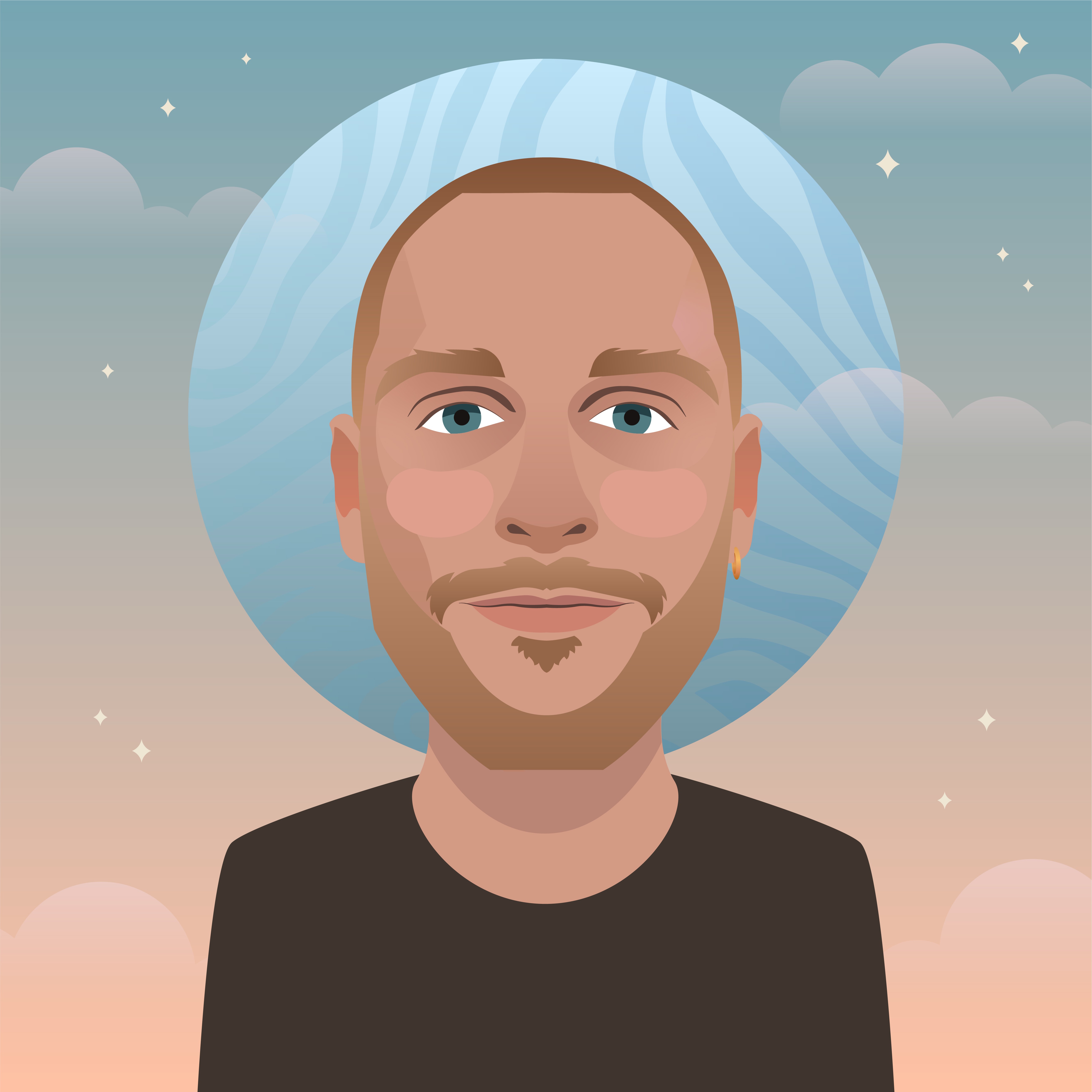 Illustrated vector headhot artwork of Sam Fletcher