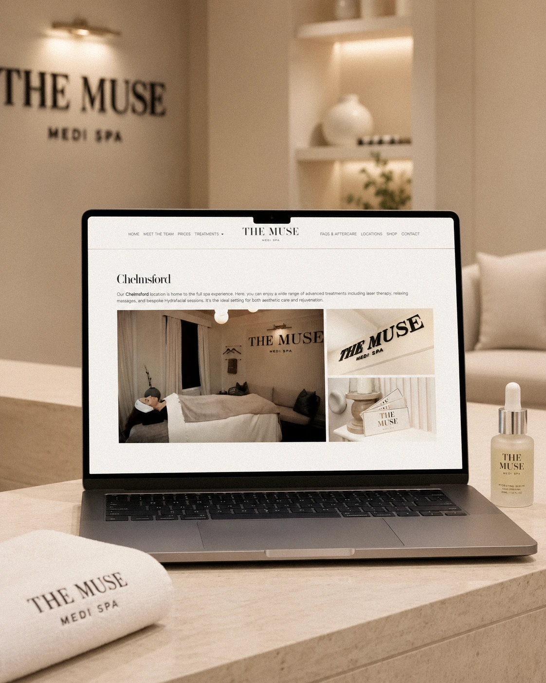 Laptop displaying The Muse Medi Spa website