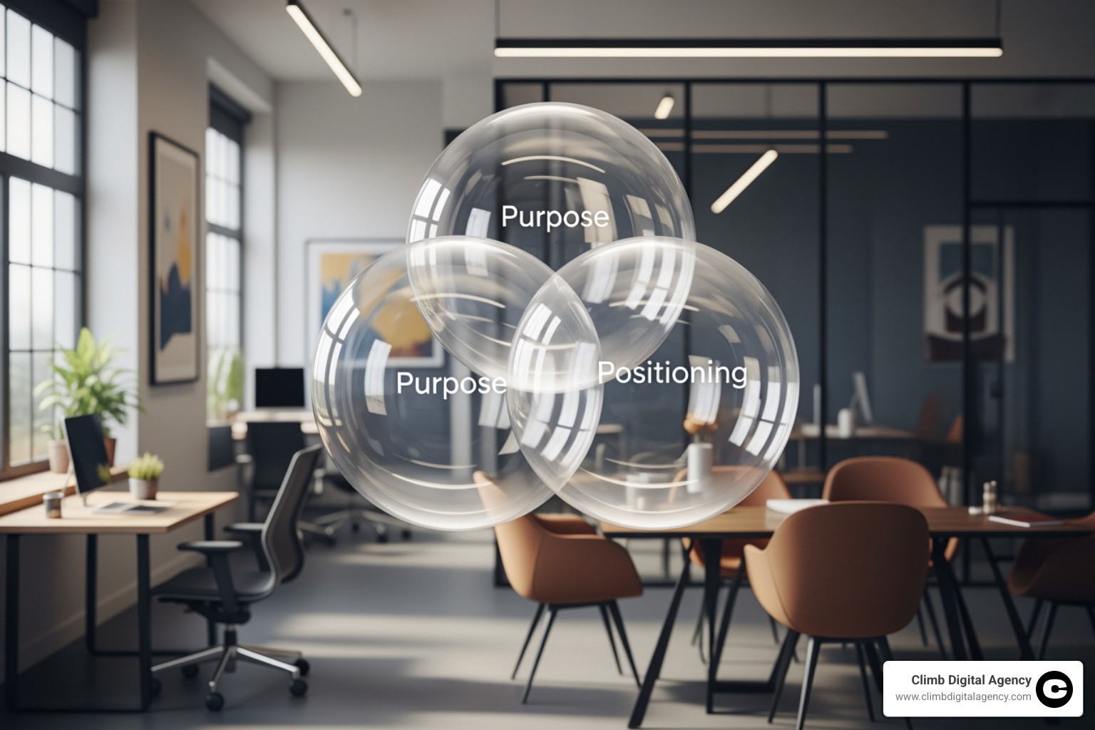 Brand strategy framework showing the intersection of purpose, positioning, and personality - branding a company