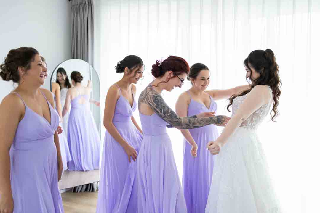 Bridesmaids first look reaction