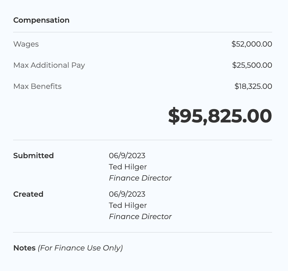 Screenshot of ClearGov's personal budgeting compensation interface 