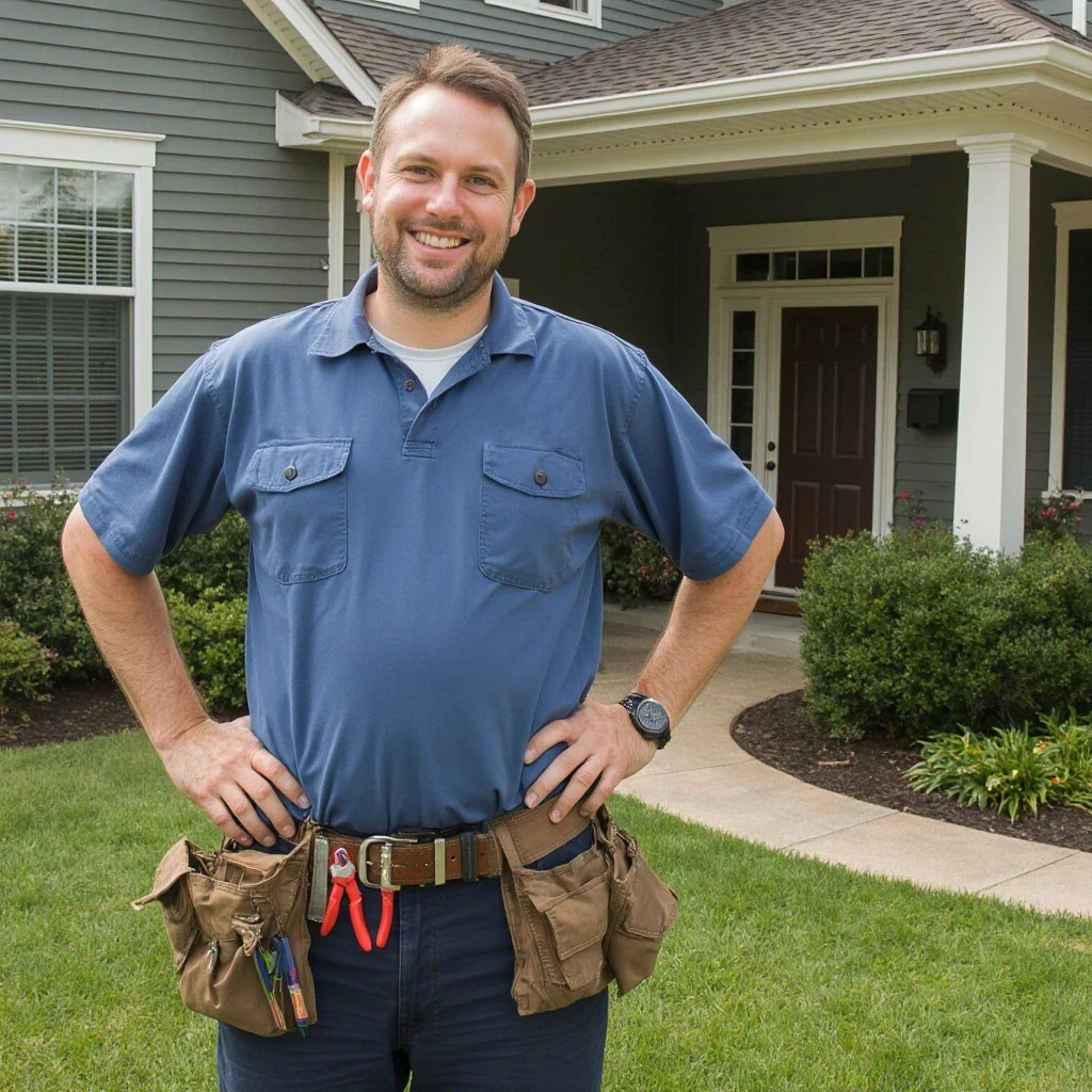 Remodeling Technician standing outside customer home