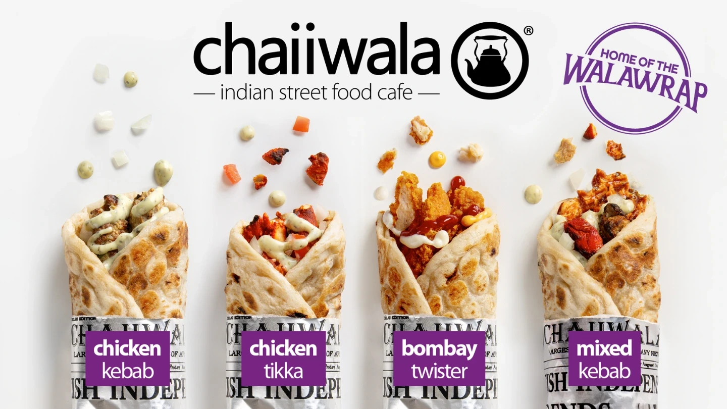 Image of Chaiiwala logo with 4 of their Walawraps