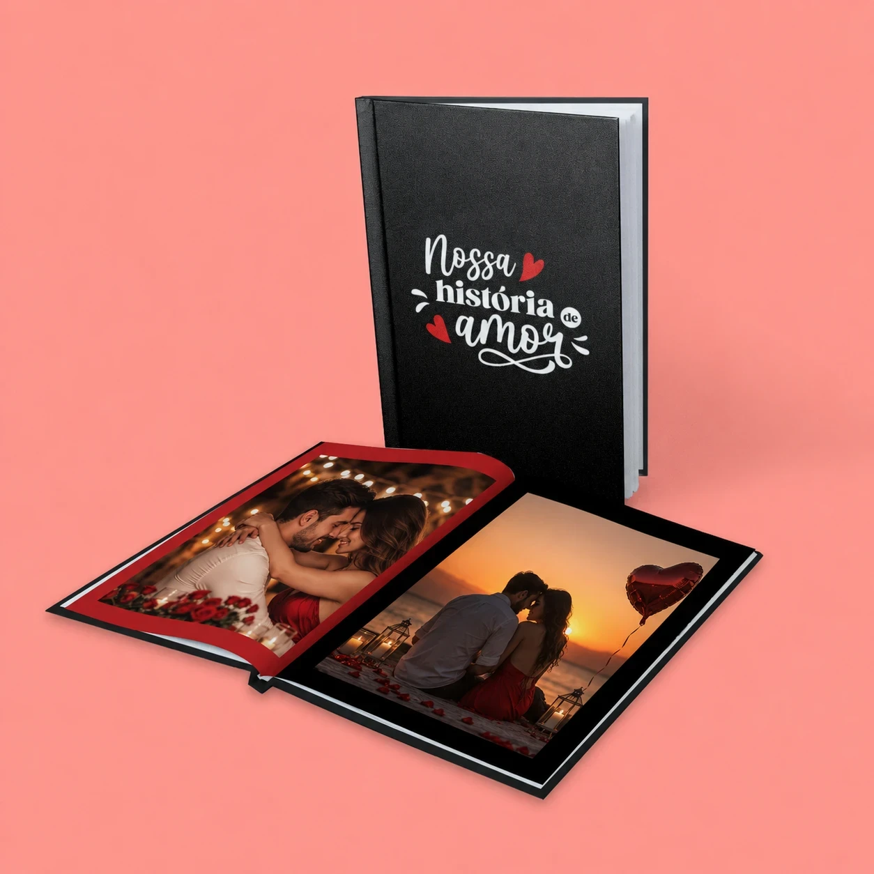 Pessoa segurando fotolivro com foto de mulher sorrindo ao ar livre, com a frase “Eu amo o Norte” escrita no canto da imagem