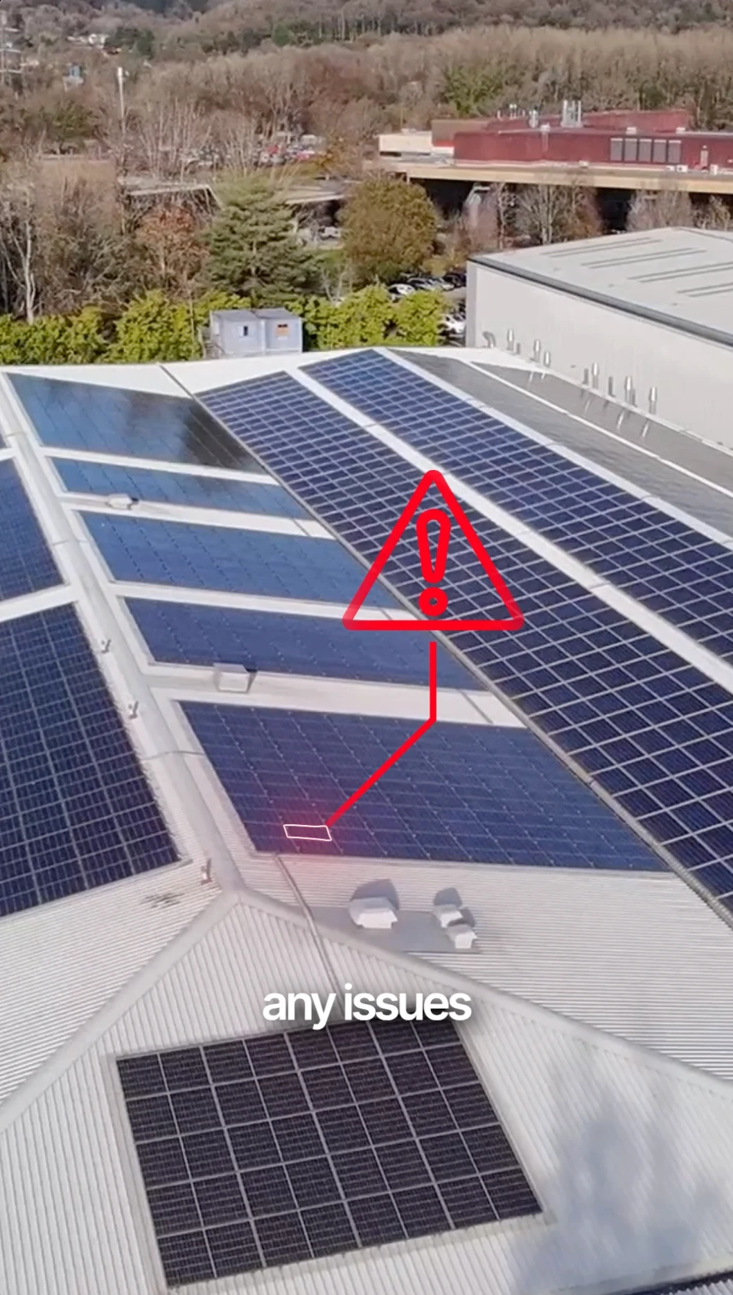 Drone footage flagging an issue on a commercial solar roof