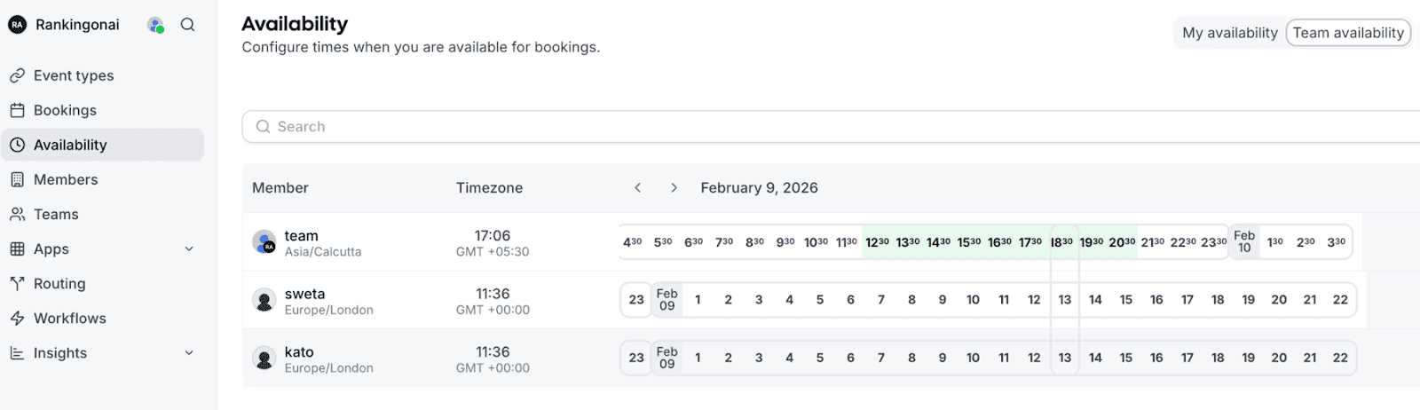 Team availability in Cal