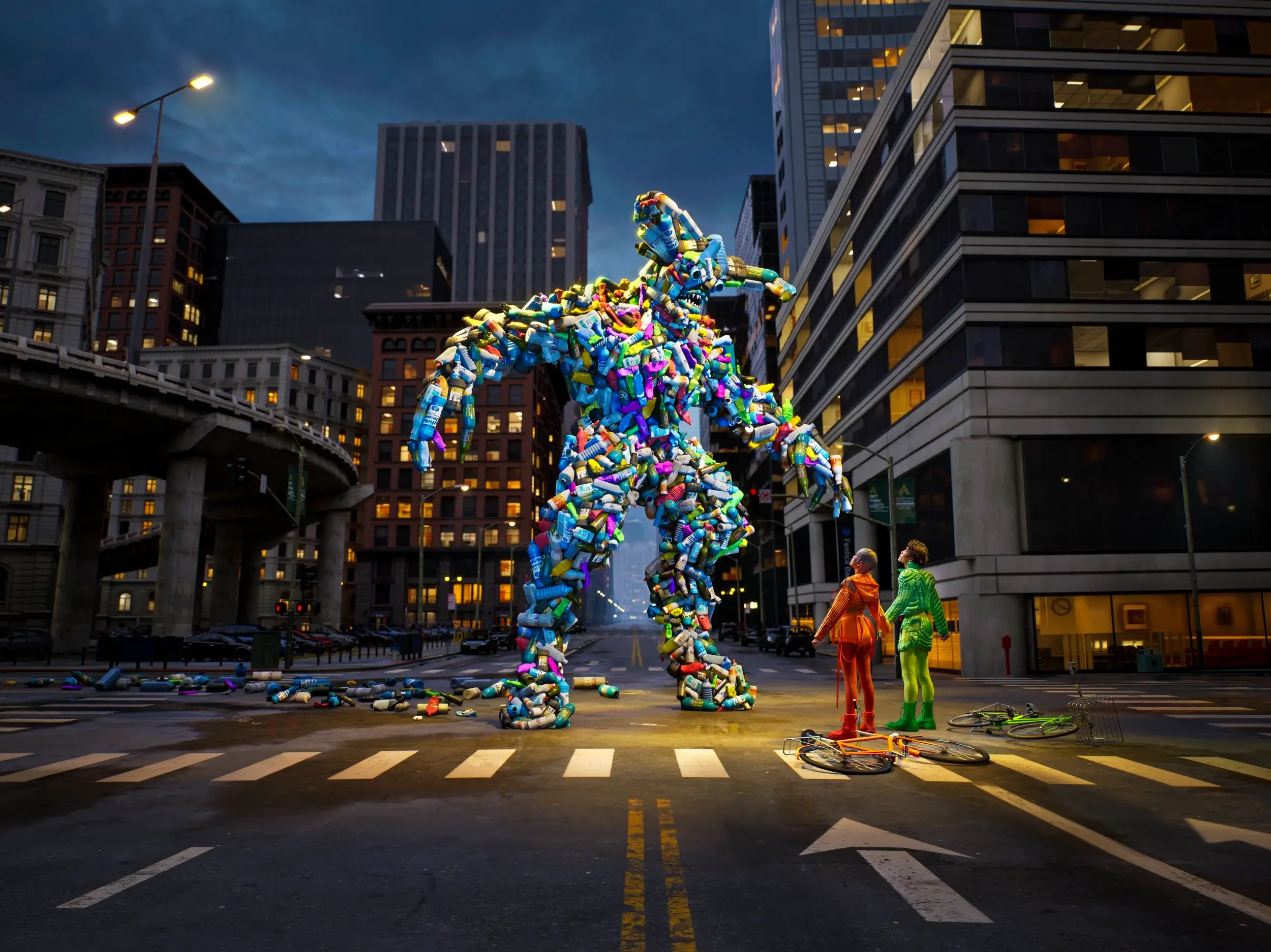couple looking at a candy monster