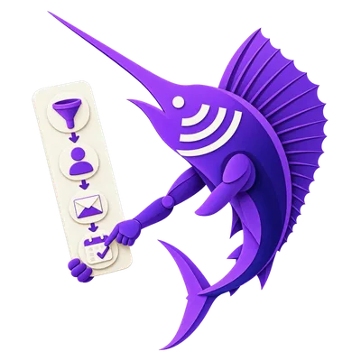 Marlin holding a funnel to booking sequence