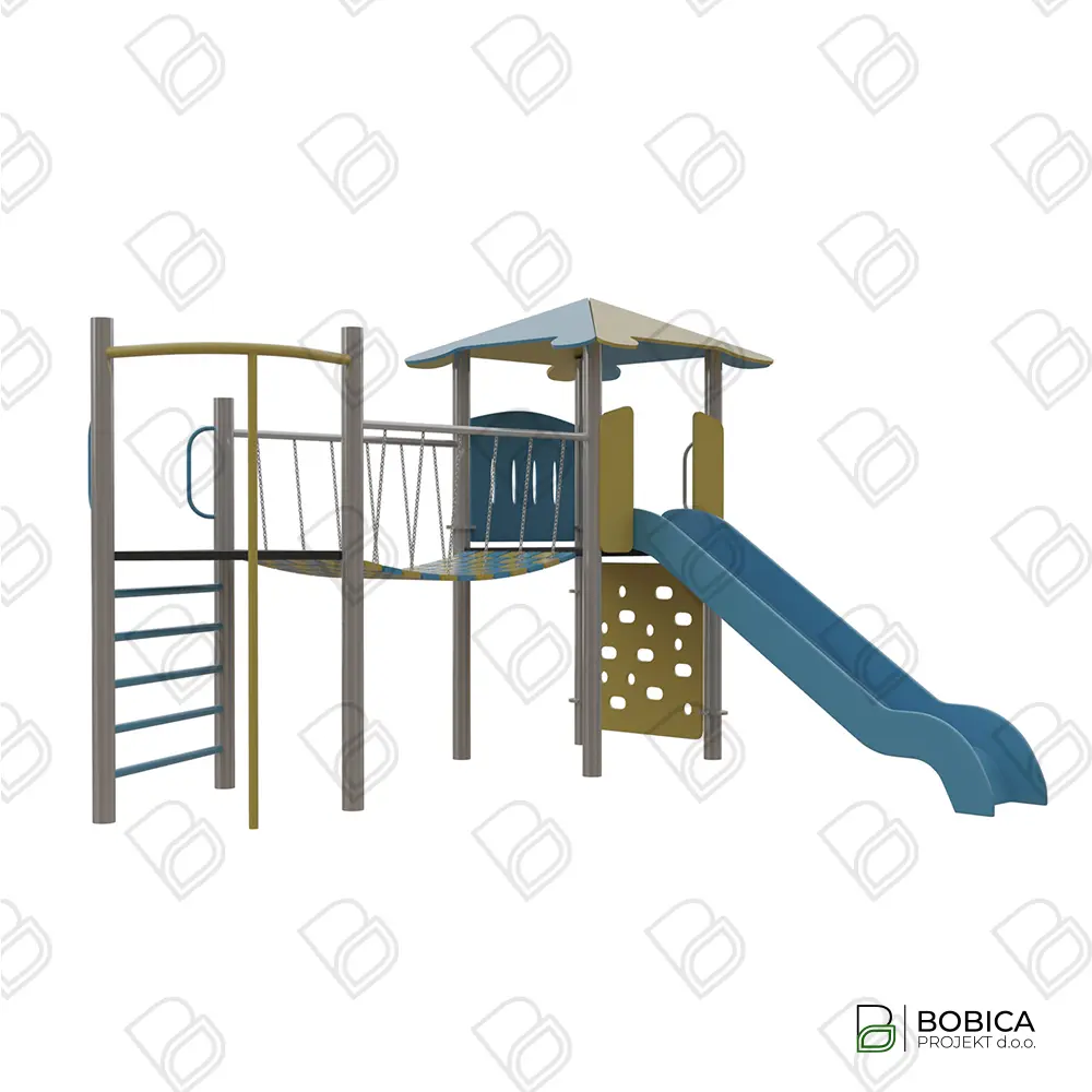 Kombinirani dječji sustav s toboganom, mrežnim mostom i stijenom za penjanje – BOBICA PROJEKT