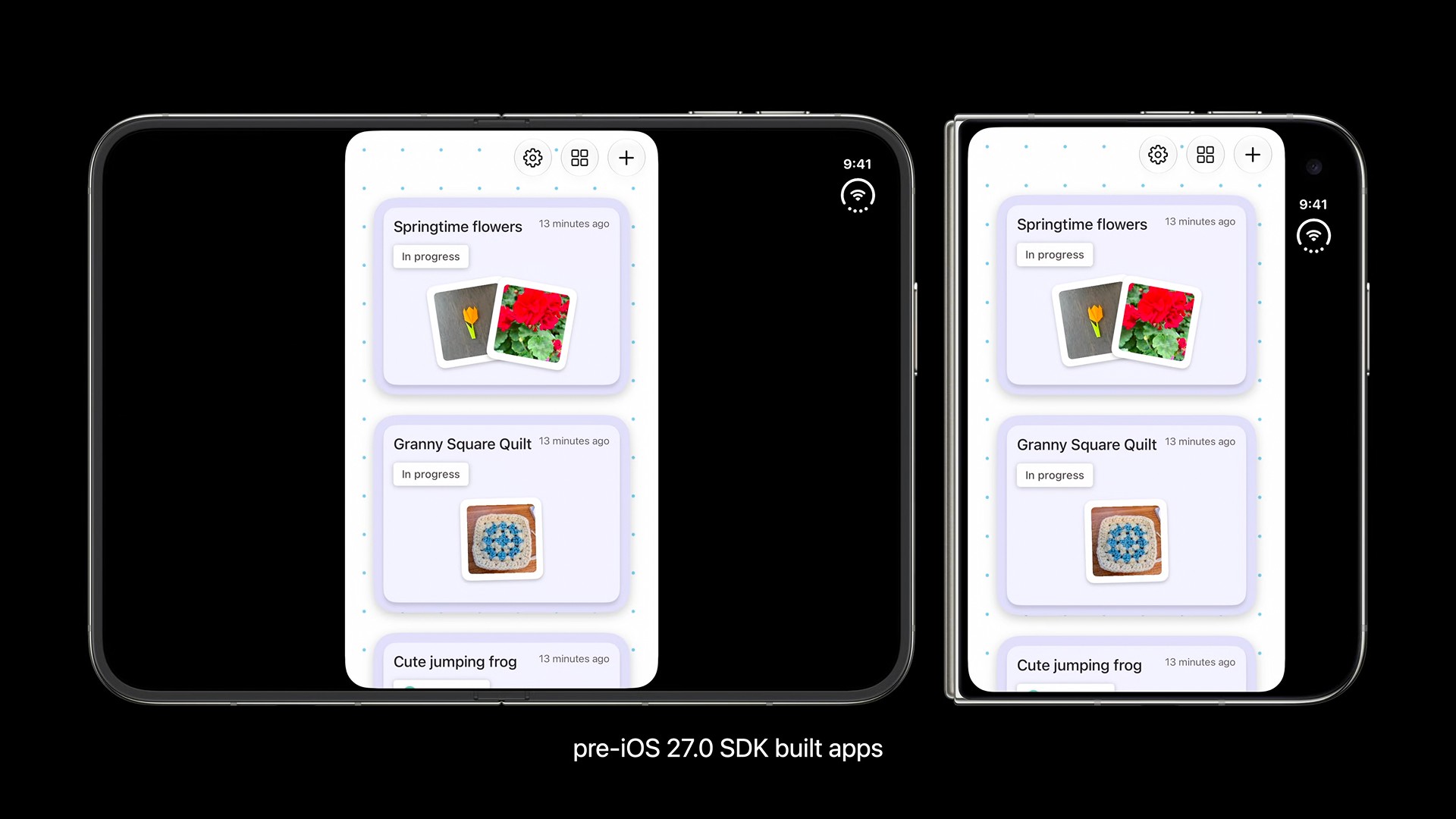 An app running on iPhone Duo that was not built with iOS 27 SDK. It shows black bars around a standard iphone screensize