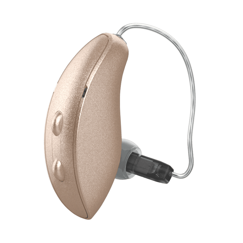 Starkey Edge AI 24, appareil auditif micro-contour rechargeable intégrant l’IA pour une écoute optimisée. Disponible chez Audio Pour Tous.