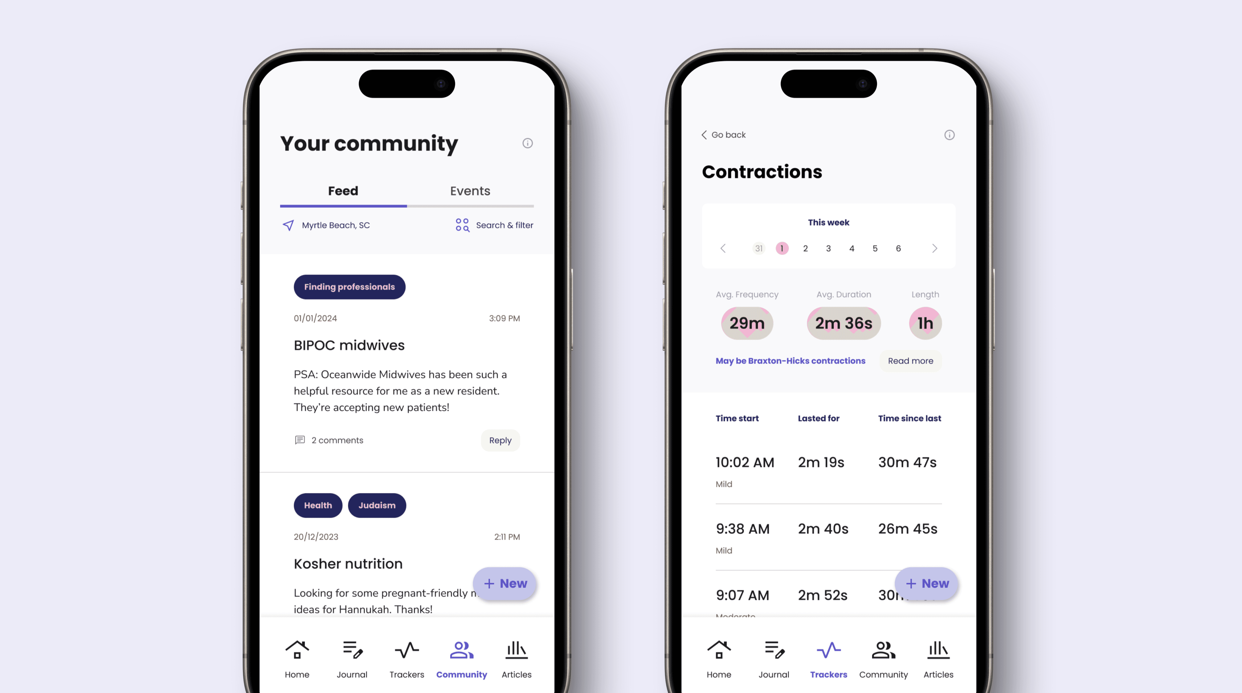 Two mobile phones displaying different screens of an imagined healthcare app (Peri)