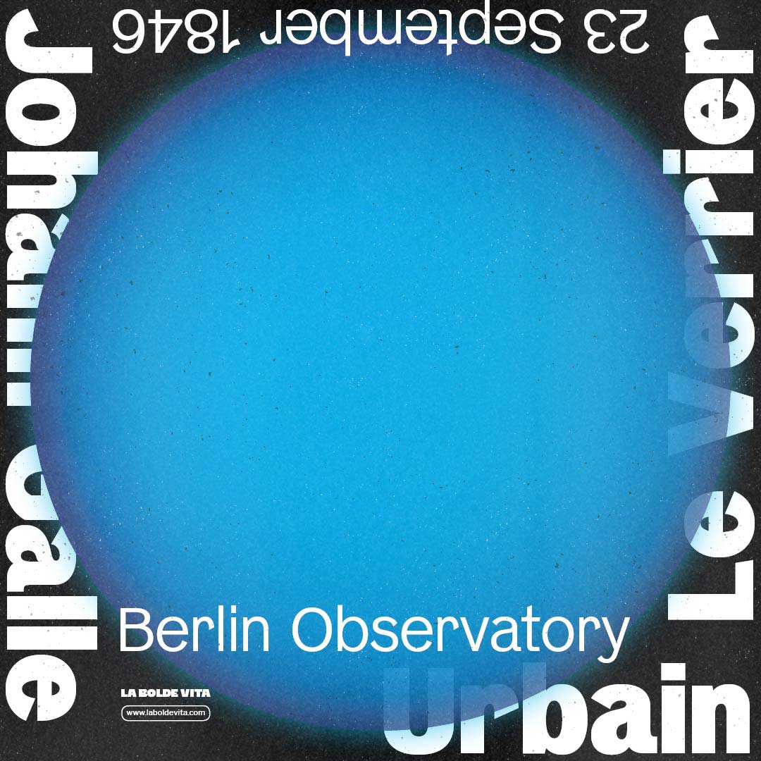 a centric composition with different weights and sizes of Neptun Nord around a big blue sphere in the center