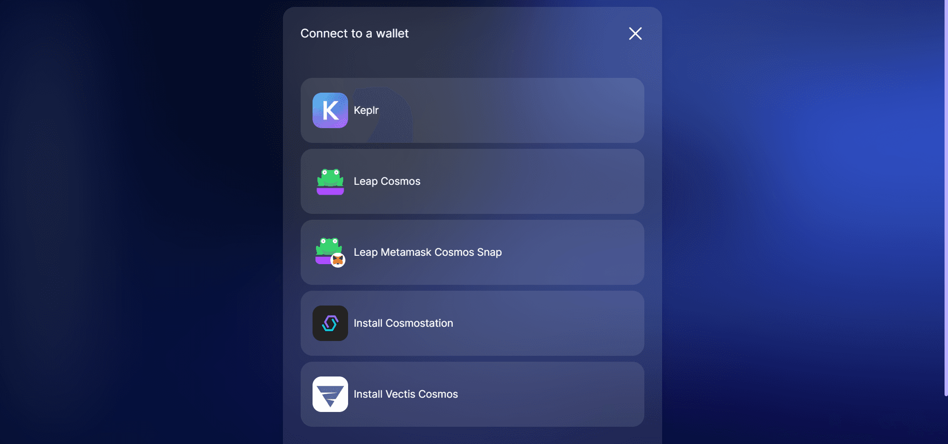Select Leap Cosmos Wallet