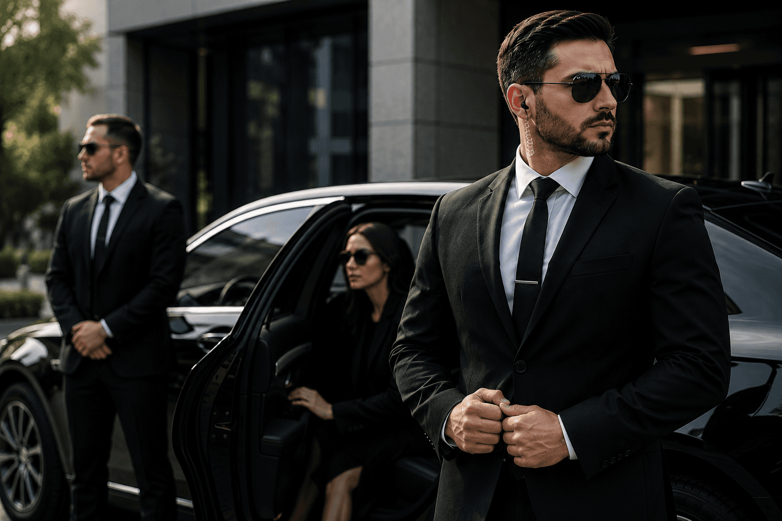 Close protection officer providing executive security services