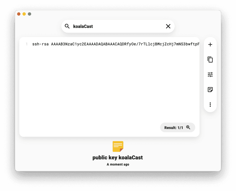 The public SSH key in Pieces.