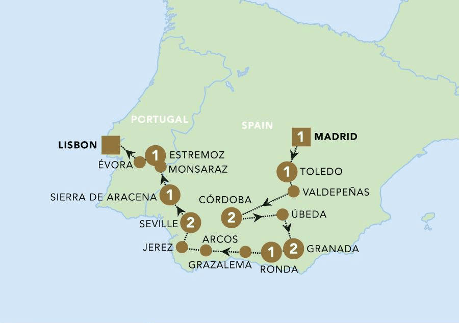 Madrid to Portugal Backroads Map