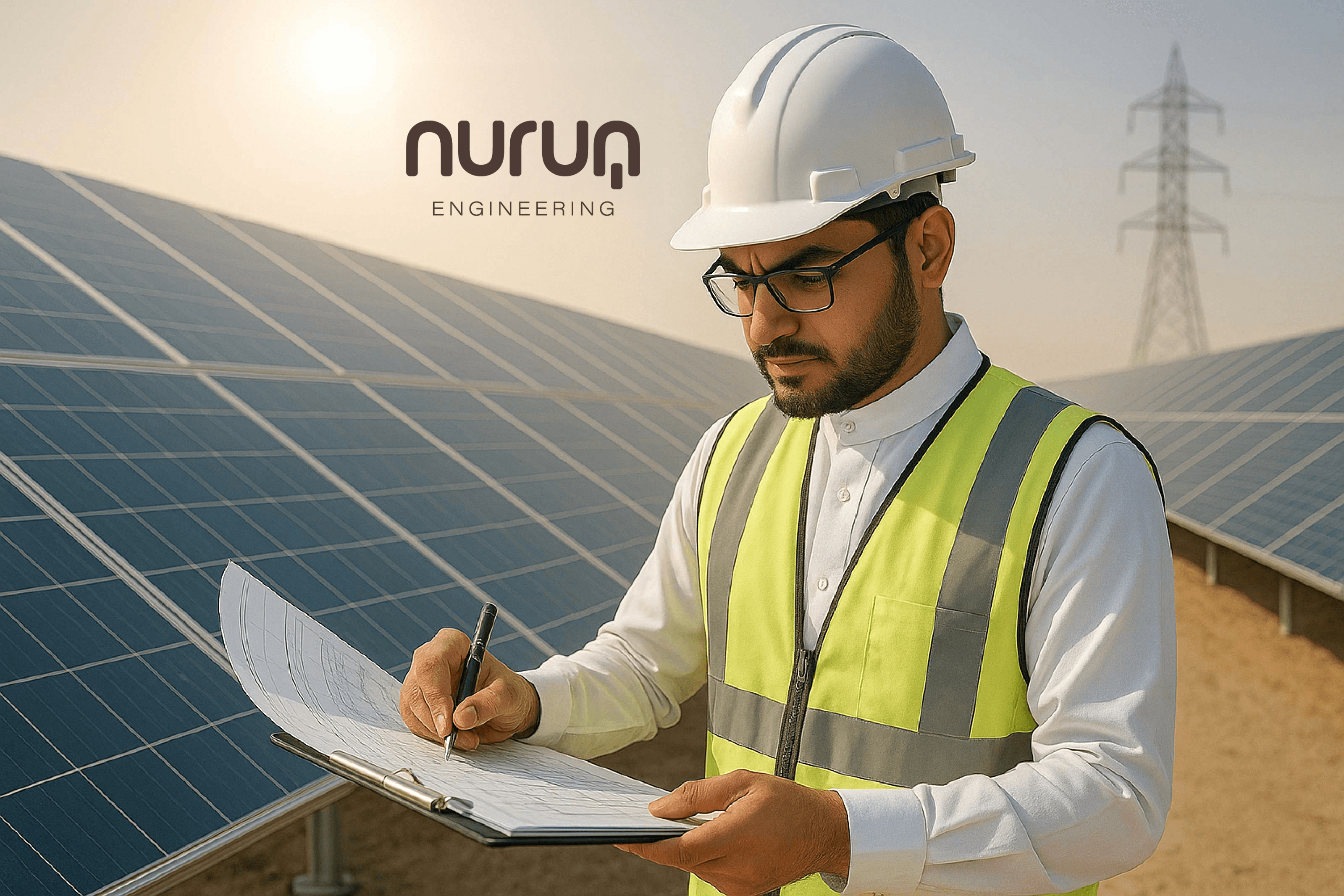 renewable energy engineer in Nurun engineering planing the solar energ farm, with solar panel powered by Nurung engineering