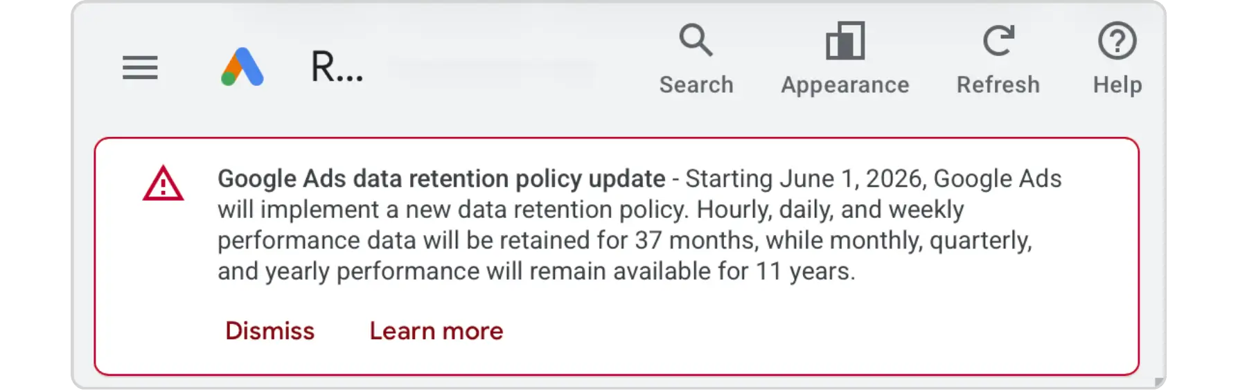 Google Ads data retention notice
