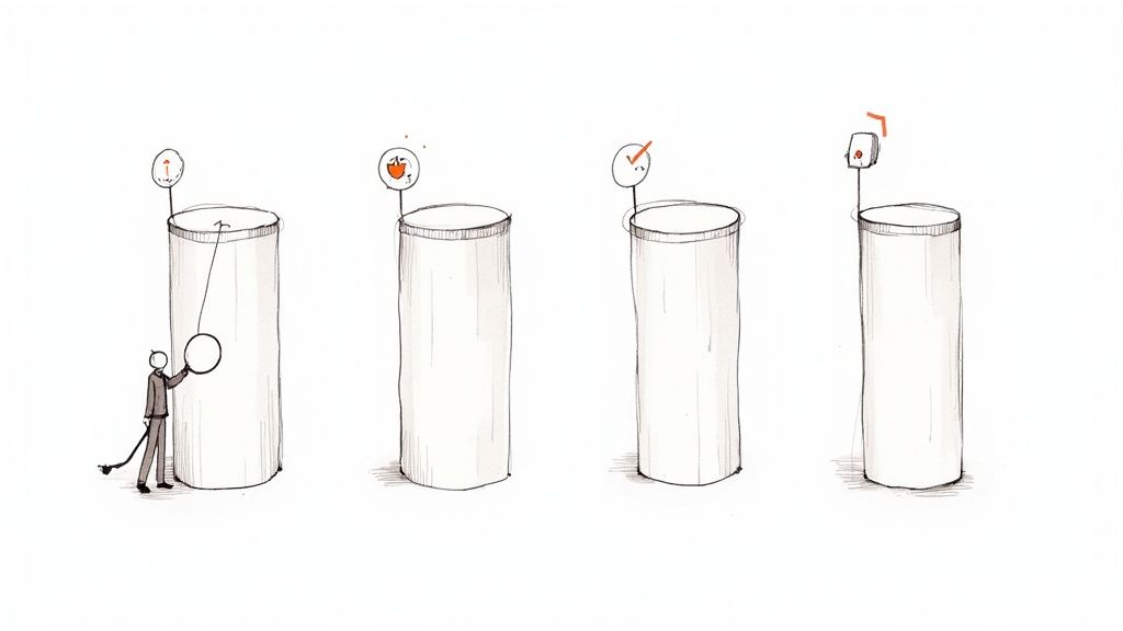Sequential illustration showing process steps: input, error, success, and smart device monitoring.