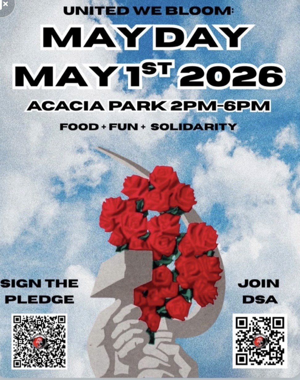 Credit: Trish Kantor. A protester with a backpack and American flag stands in front of a crowd.