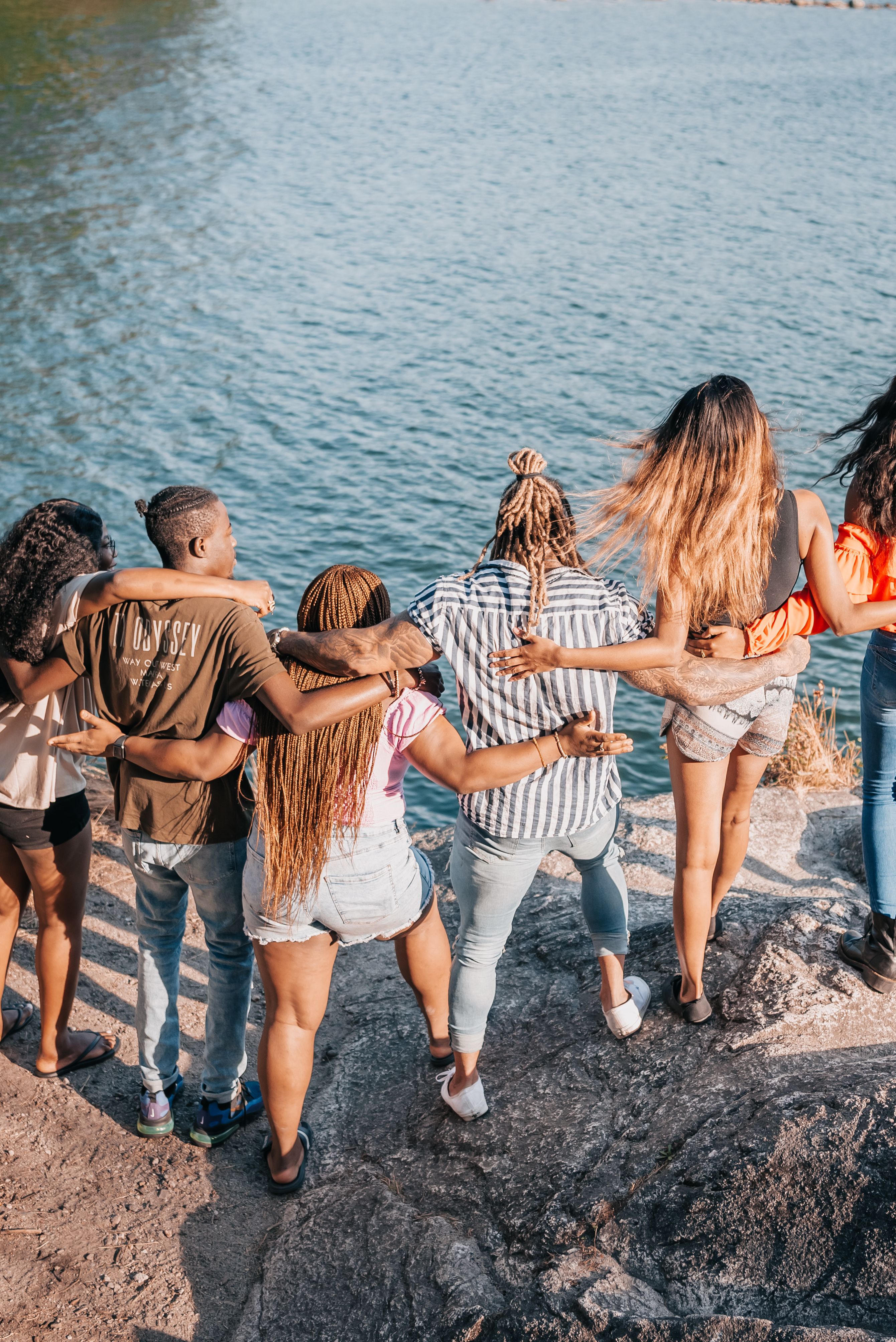 Group of friends near the water