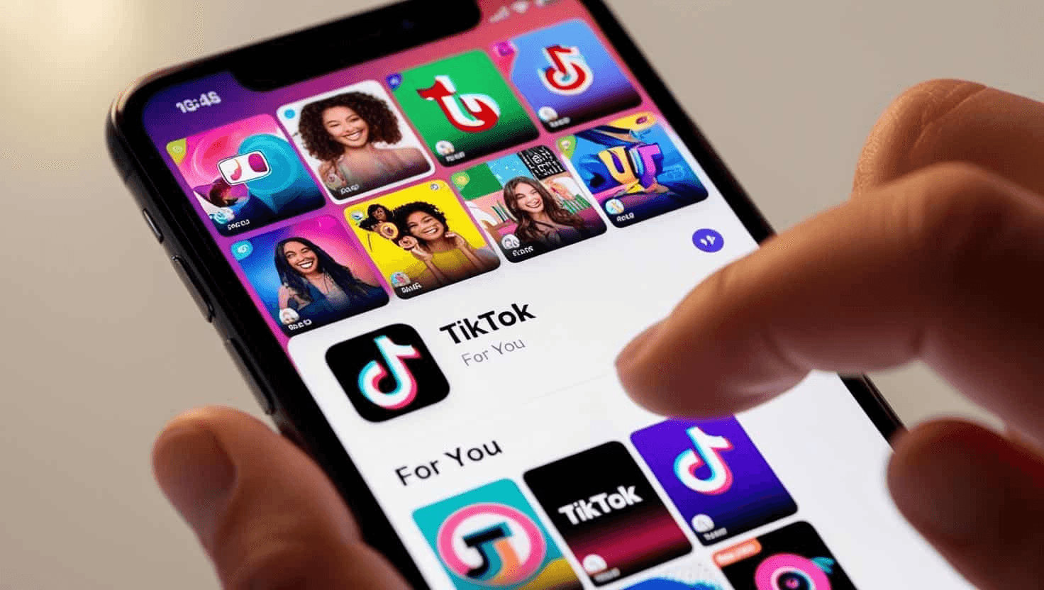 Finger tapping smartphone with TikTok app - Tiktok Content Strategy