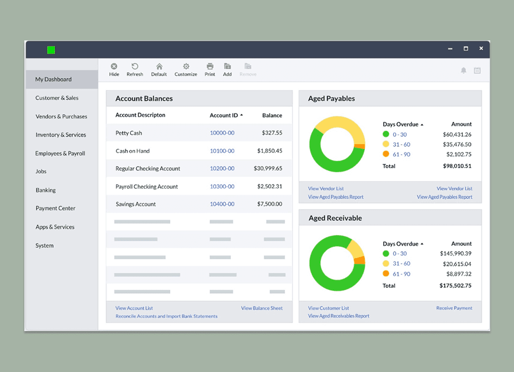Sage 50 dashboard