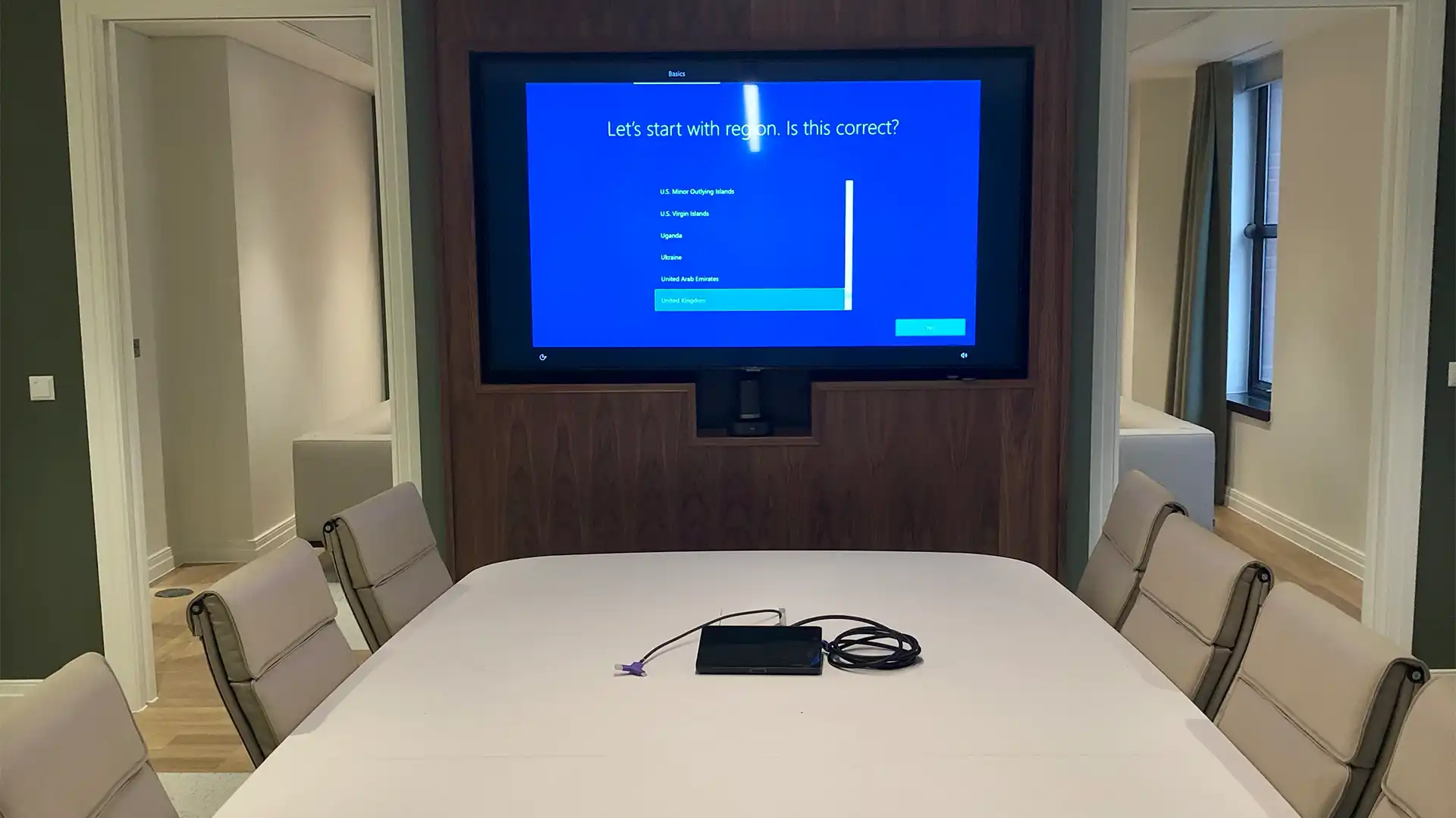 Executive meeting room with integrated display and AV equipment