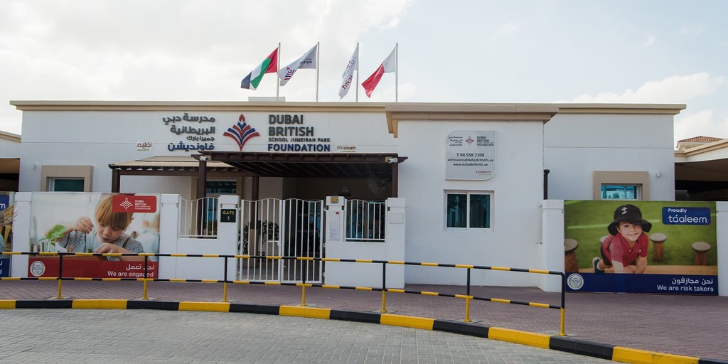 Dubai British Foundation building near Springs 11, featuring modern architecture and landscaped surroundings.